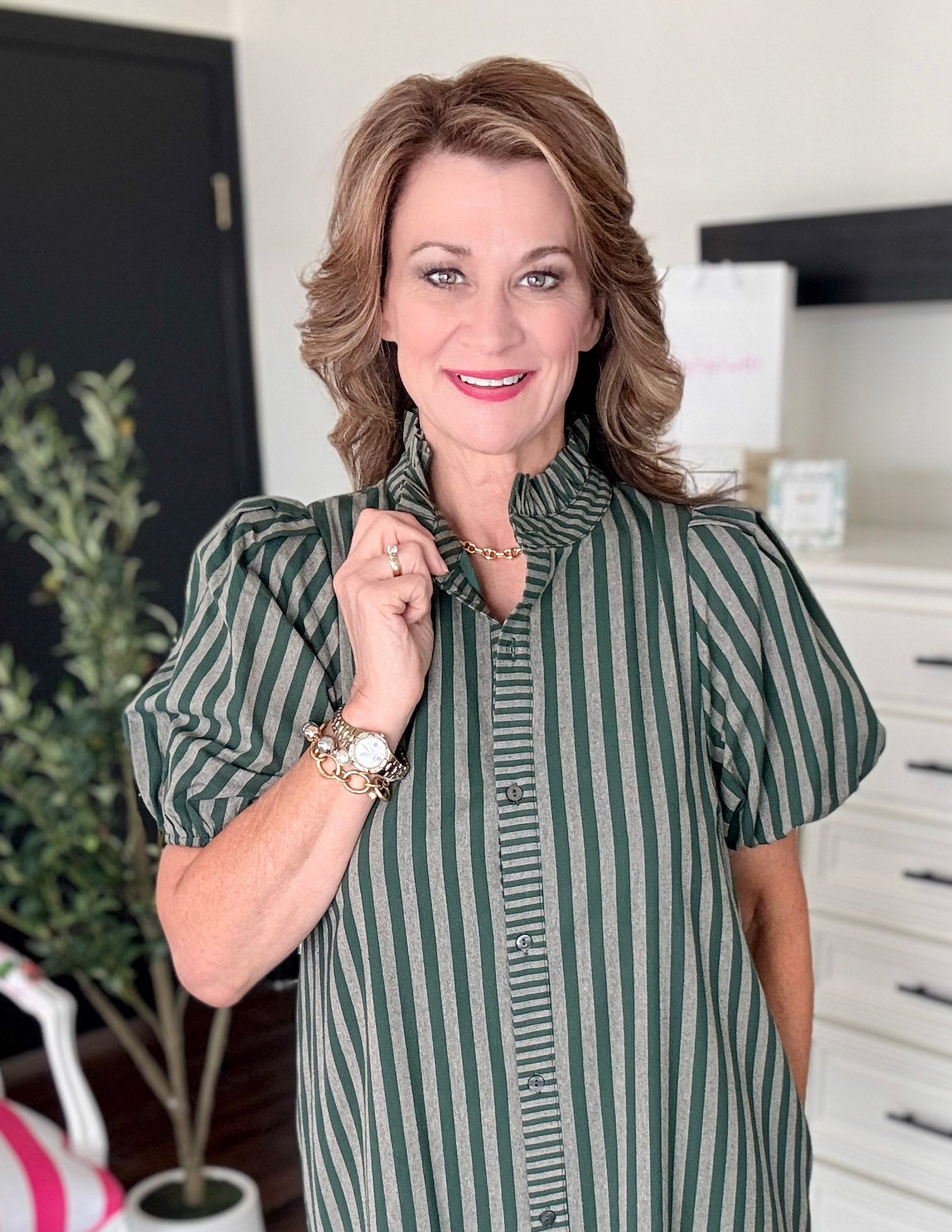 Hunter Stripe Dress - Hunter Green