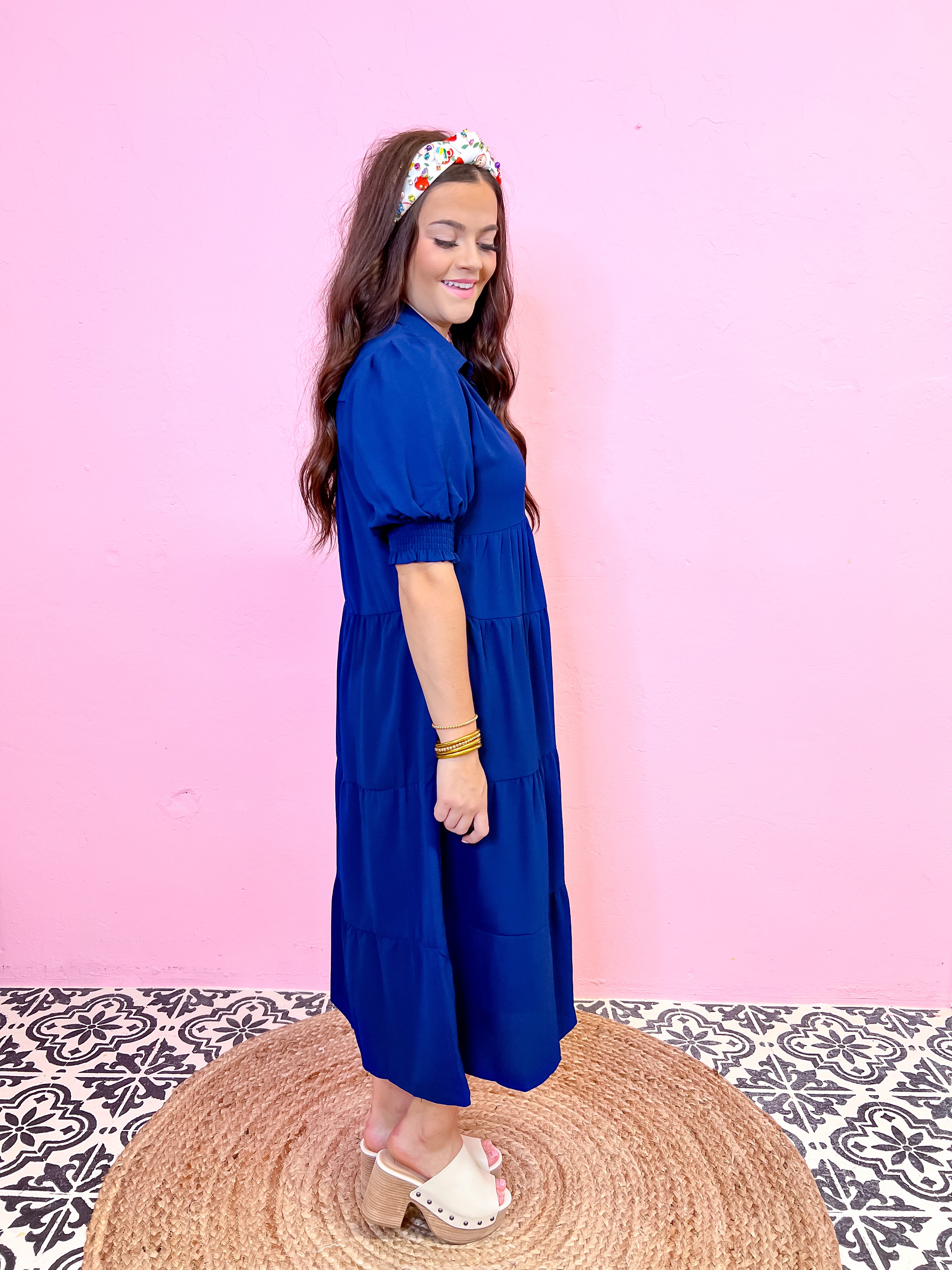 Charming Collared Tiered Maxi Dres