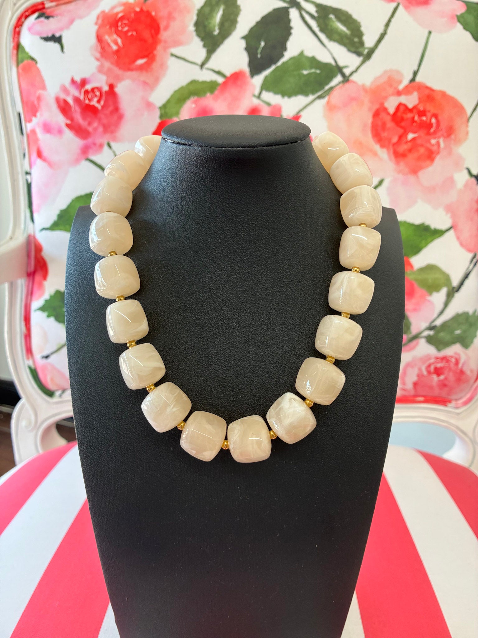 Square Beaded Necklace-Ivory