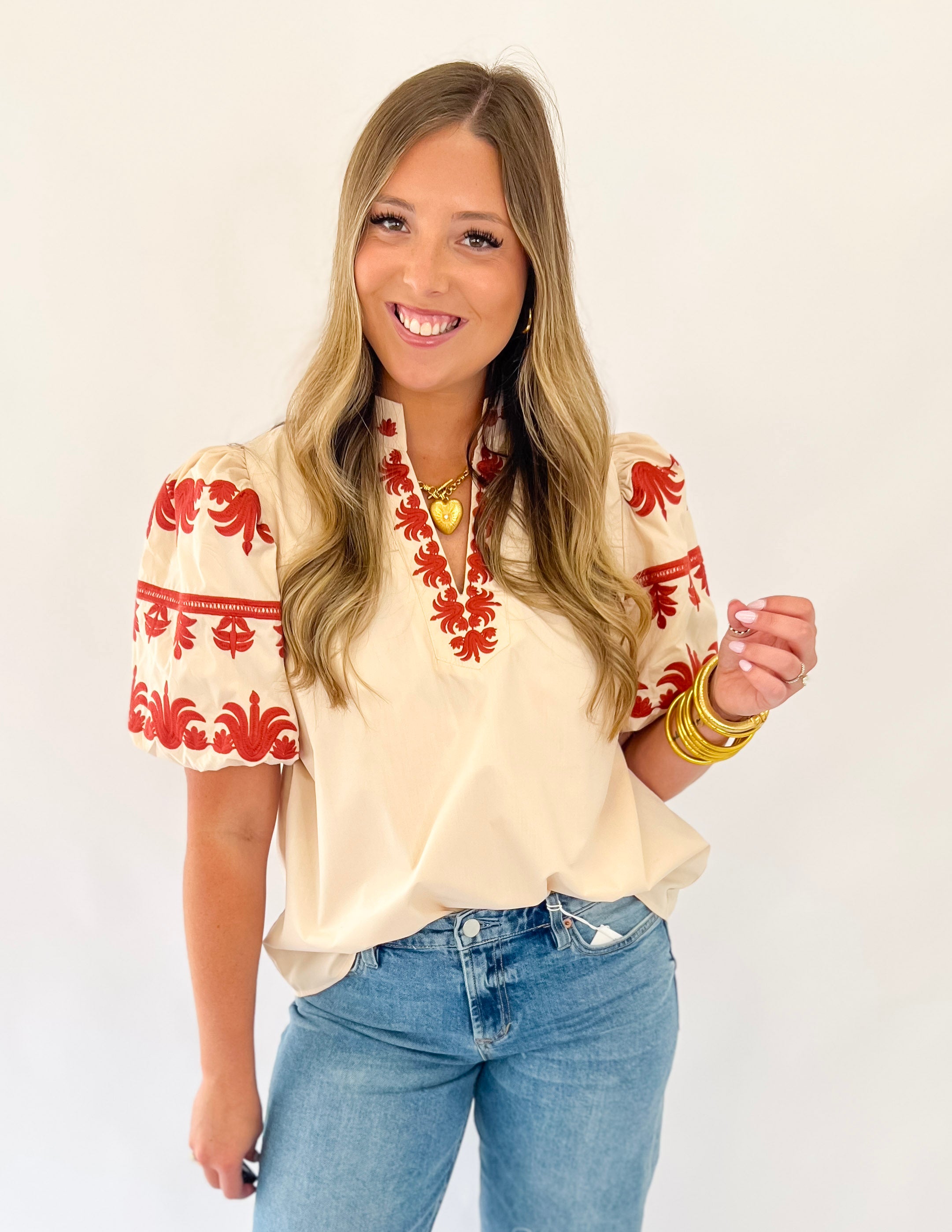 Festive Sleeve Embroidered Top