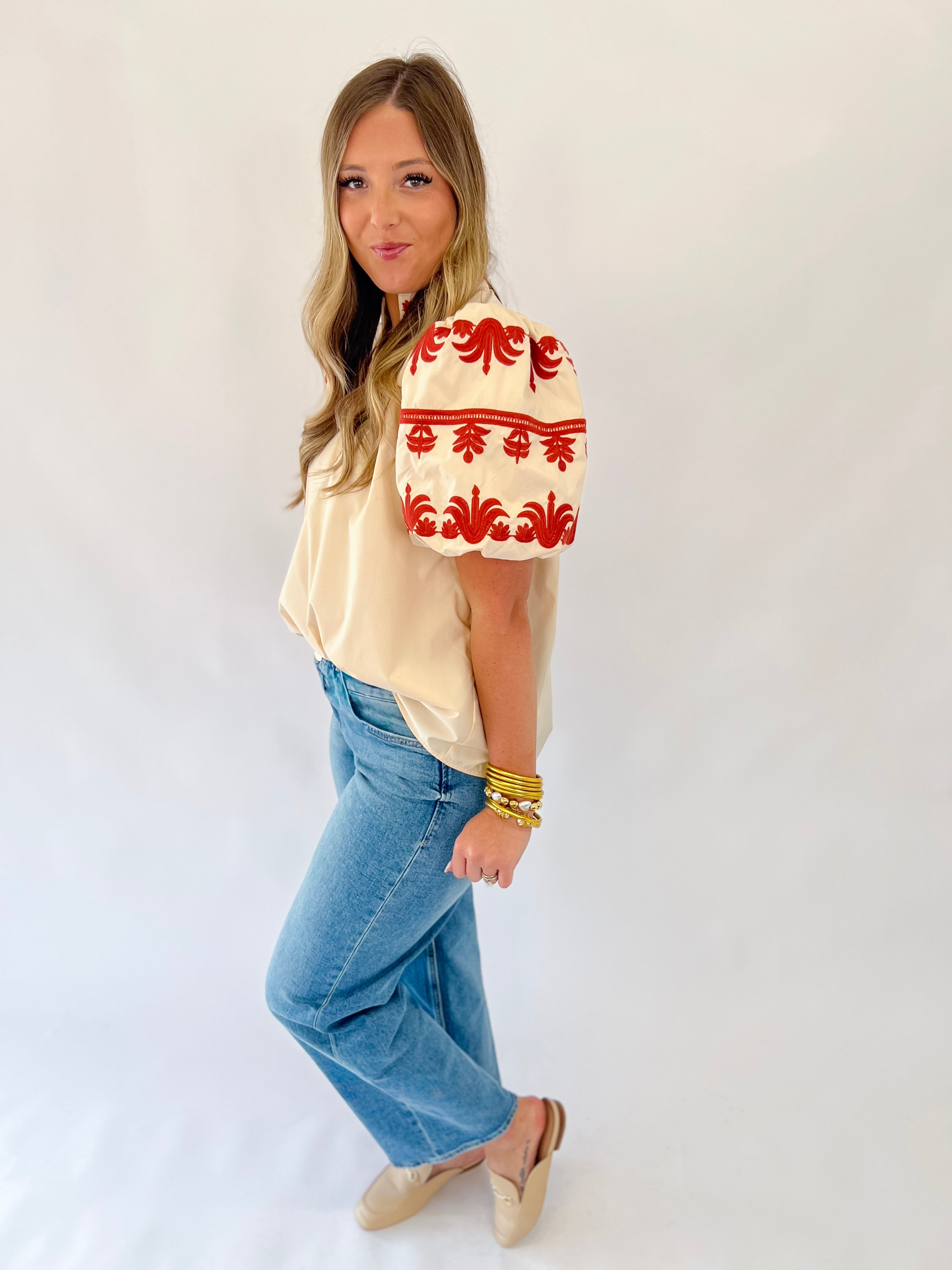 Festive Sleeve Embroidered Top