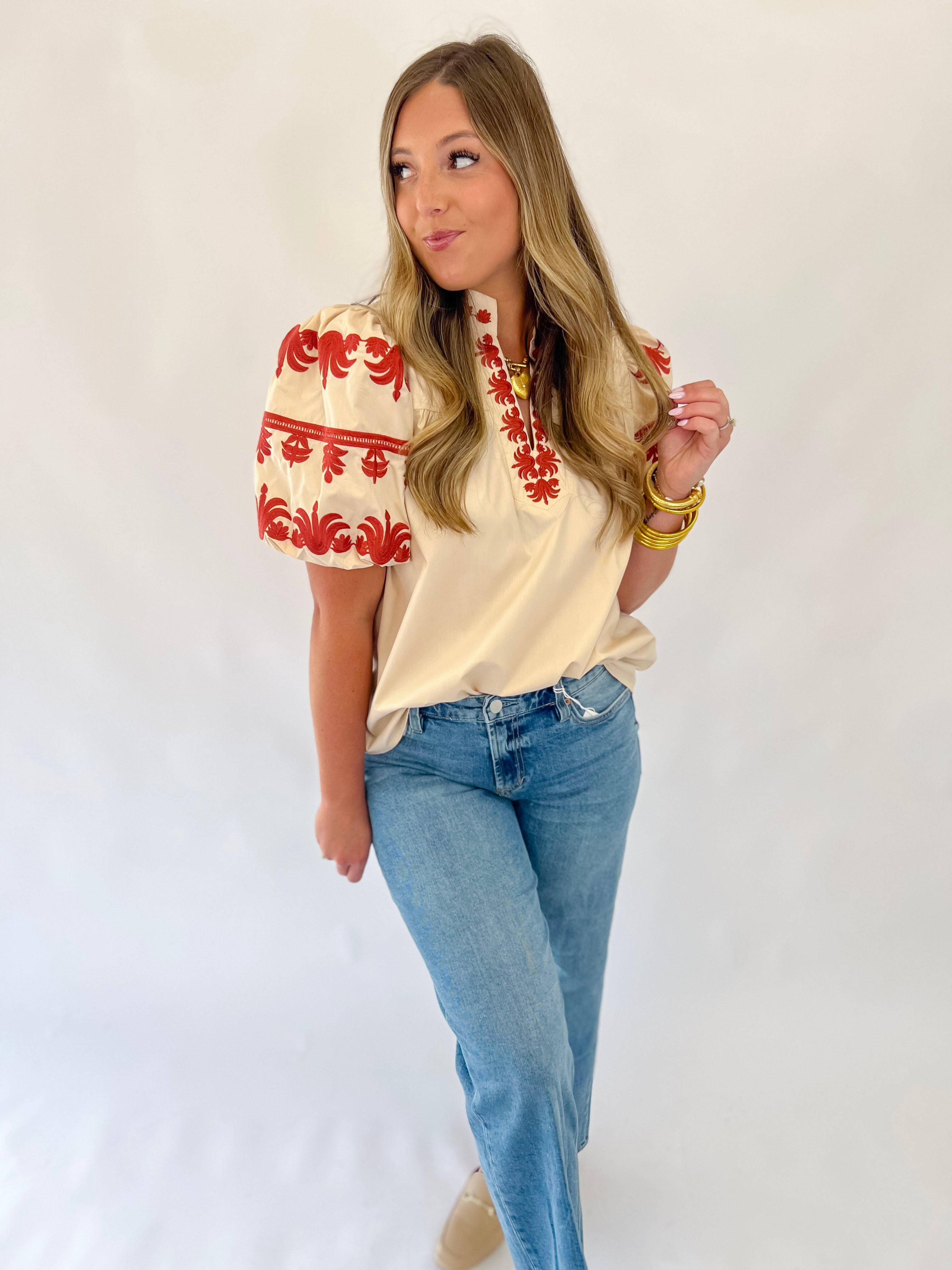 Festive Sleeve Embroidered Top
