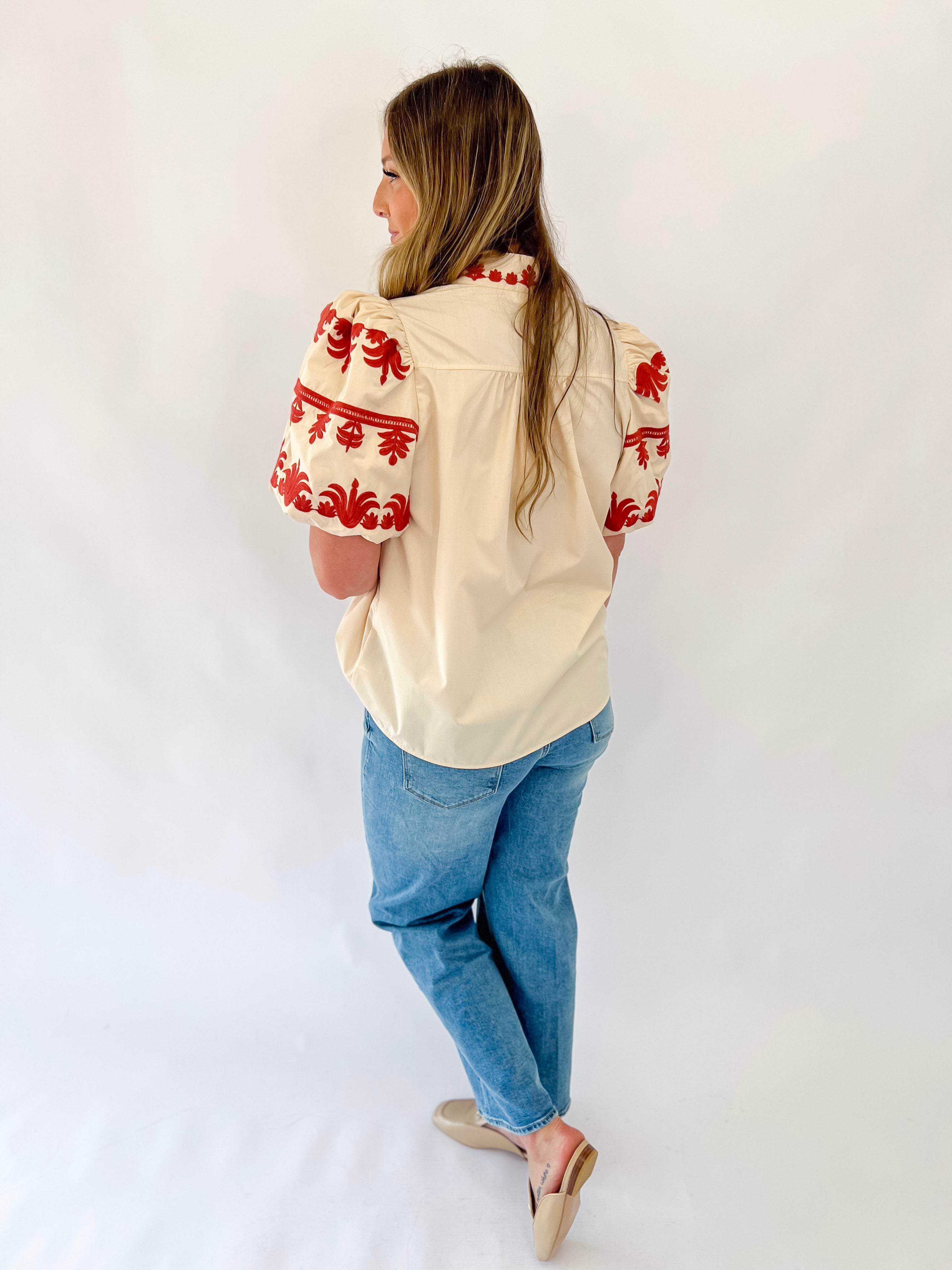 Festive Sleeve Embroidered Top