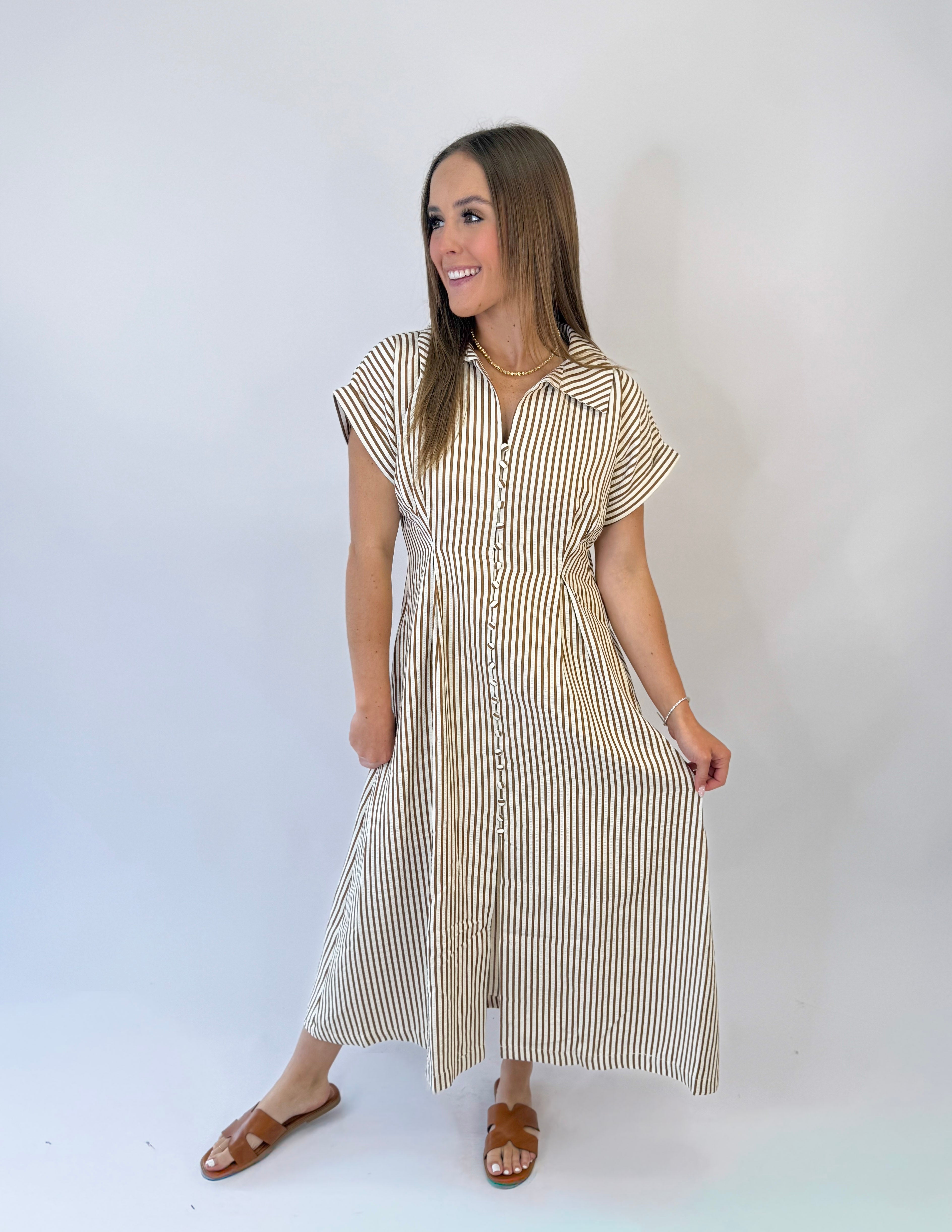 Caramel Stripe Midi Dress