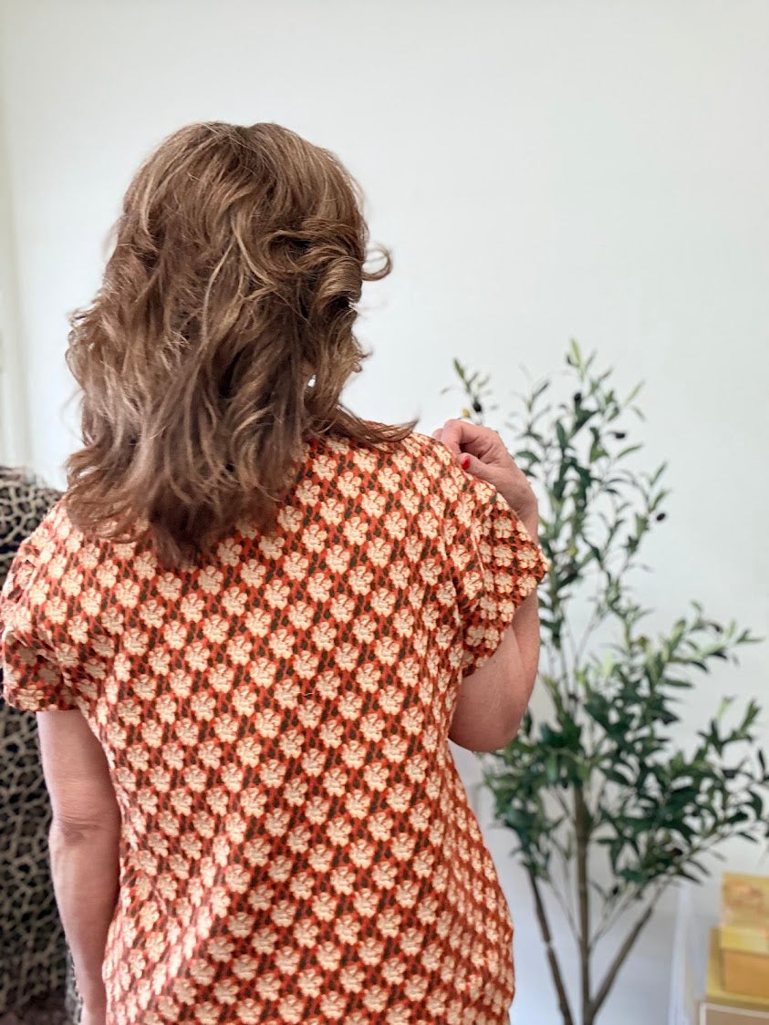 Jacquard Short Sleeve Top-Rust