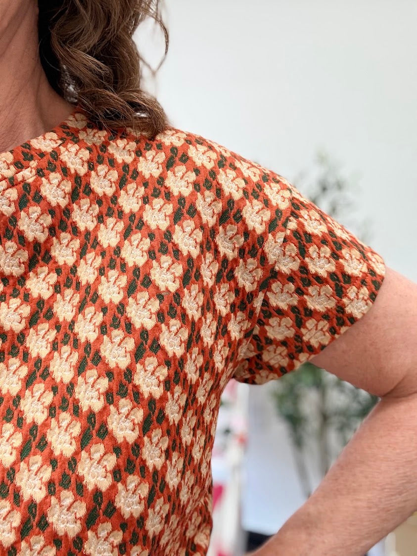 Jacquard Short Sleeve Top-Rust