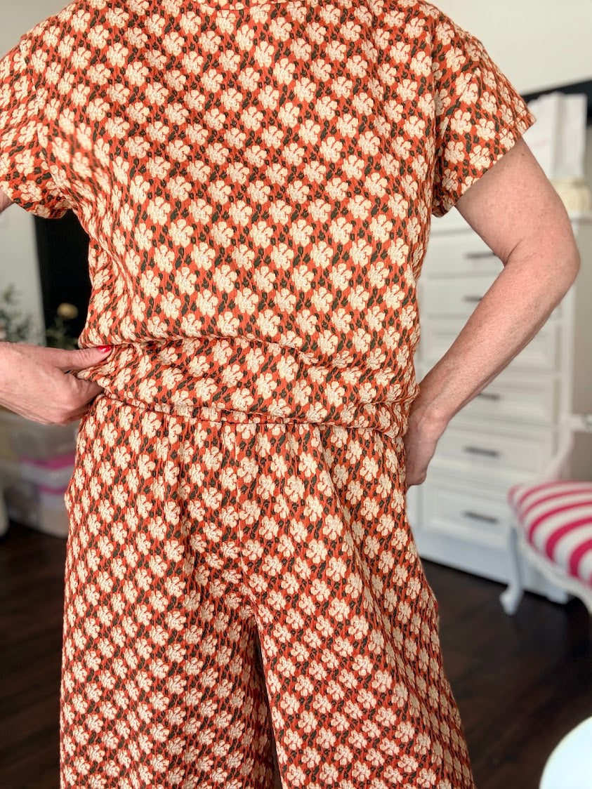 Jacquard Cropped Pants-Rust