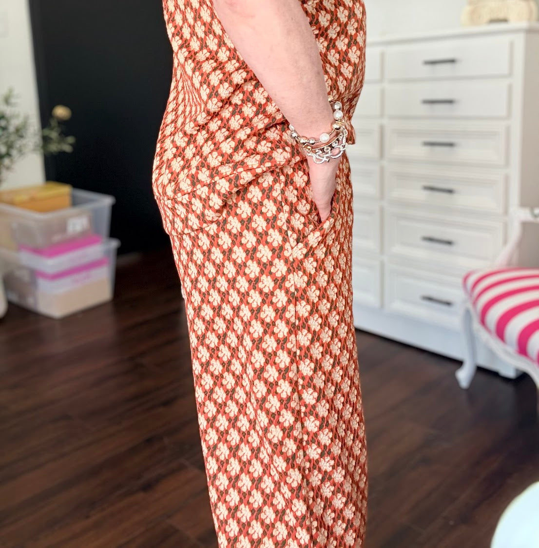 Jacquard Cropped Pants-Rust