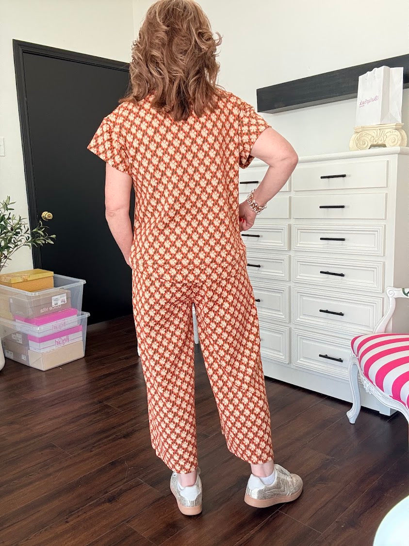 Jacquard Cropped Pants-Rust