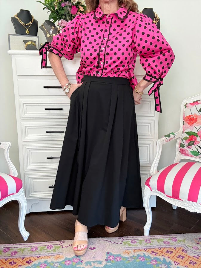 Margo Classic Poplin Midi Skirt-Black
