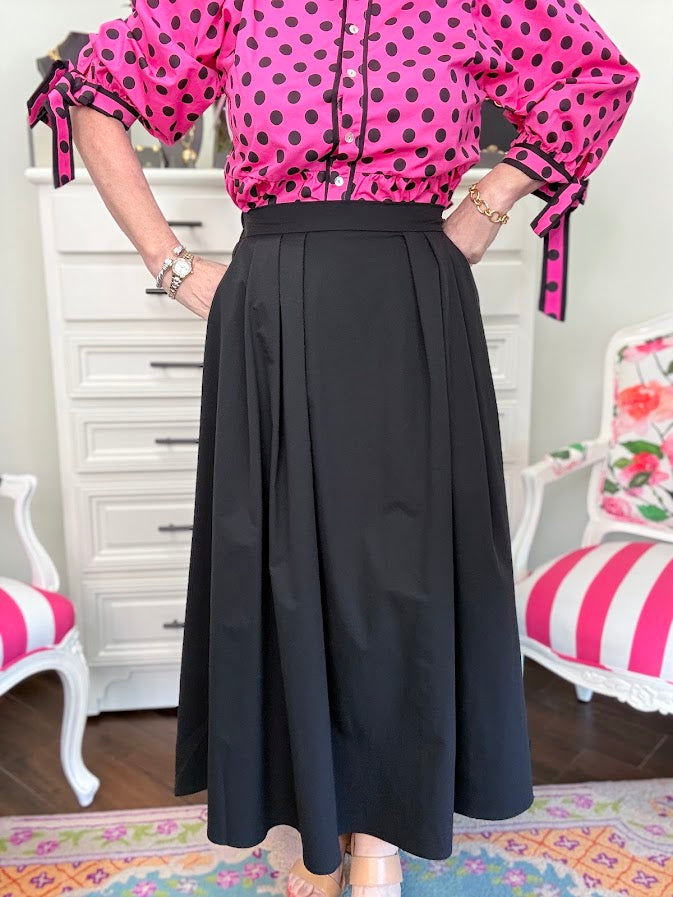 Margo Classic Poplin Midi Skirt-Black