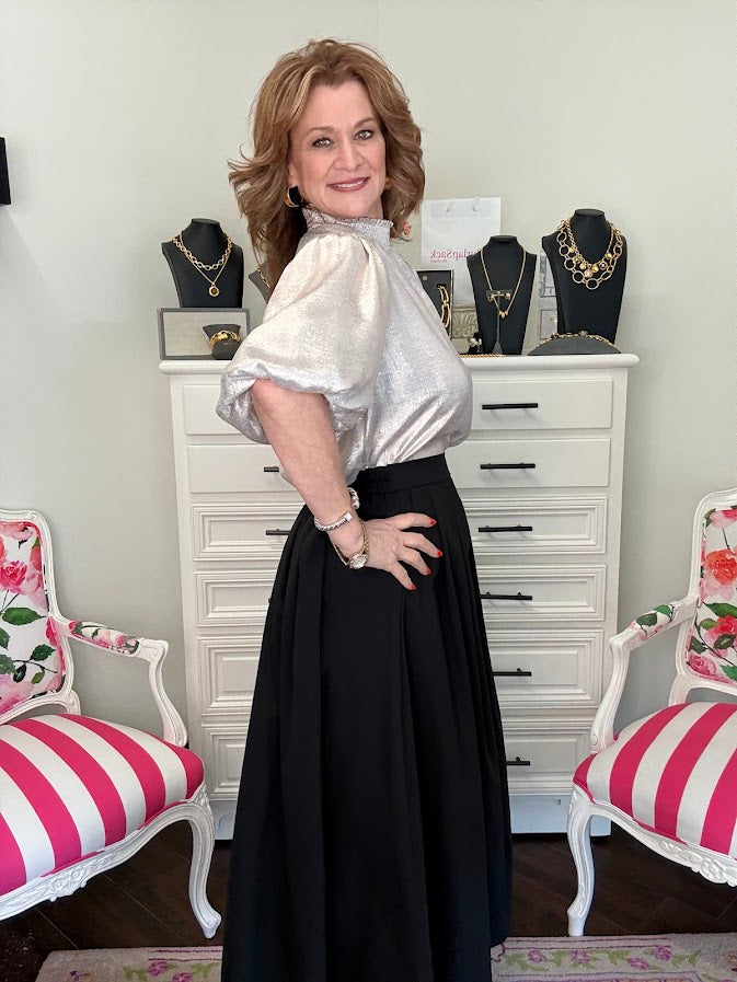 Puff Sleeve Metallic Top- Cream