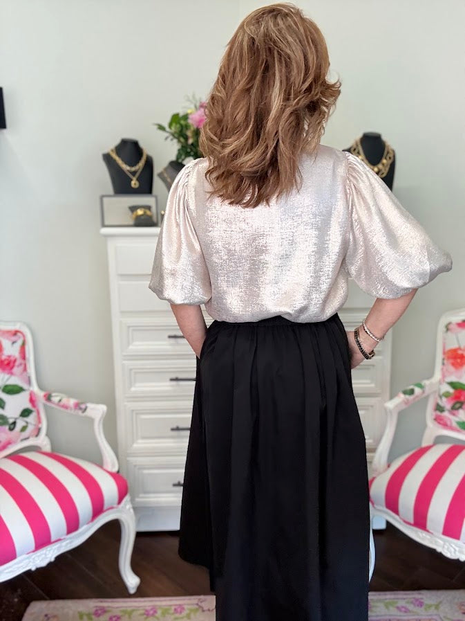 Puff Sleeve Metallic Top- Cream