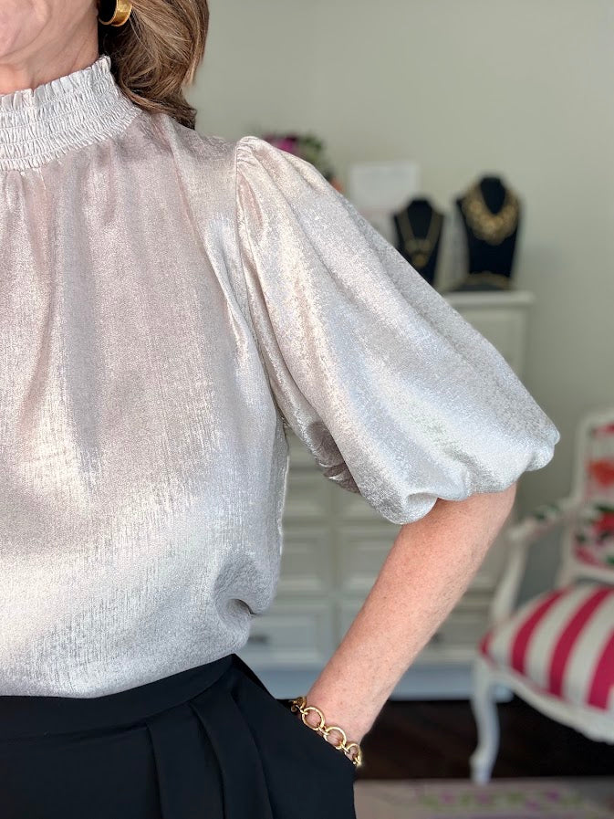 Puff Sleeve Metallic Top- Cream
