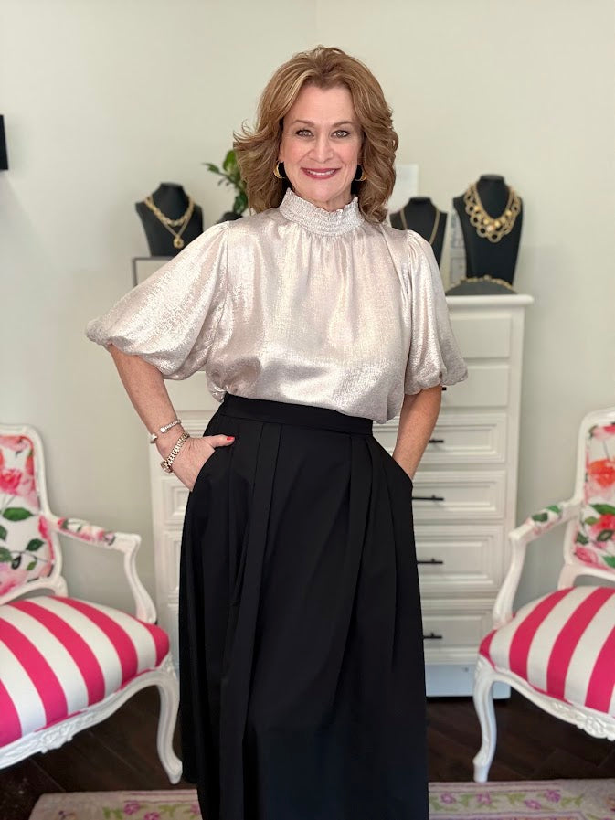 Puff Sleeve Metallic Top- Cream