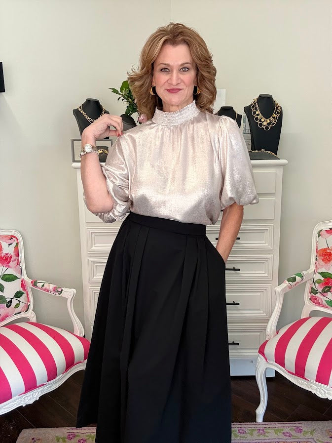 Puff Sleeve Metallic Top- Cream