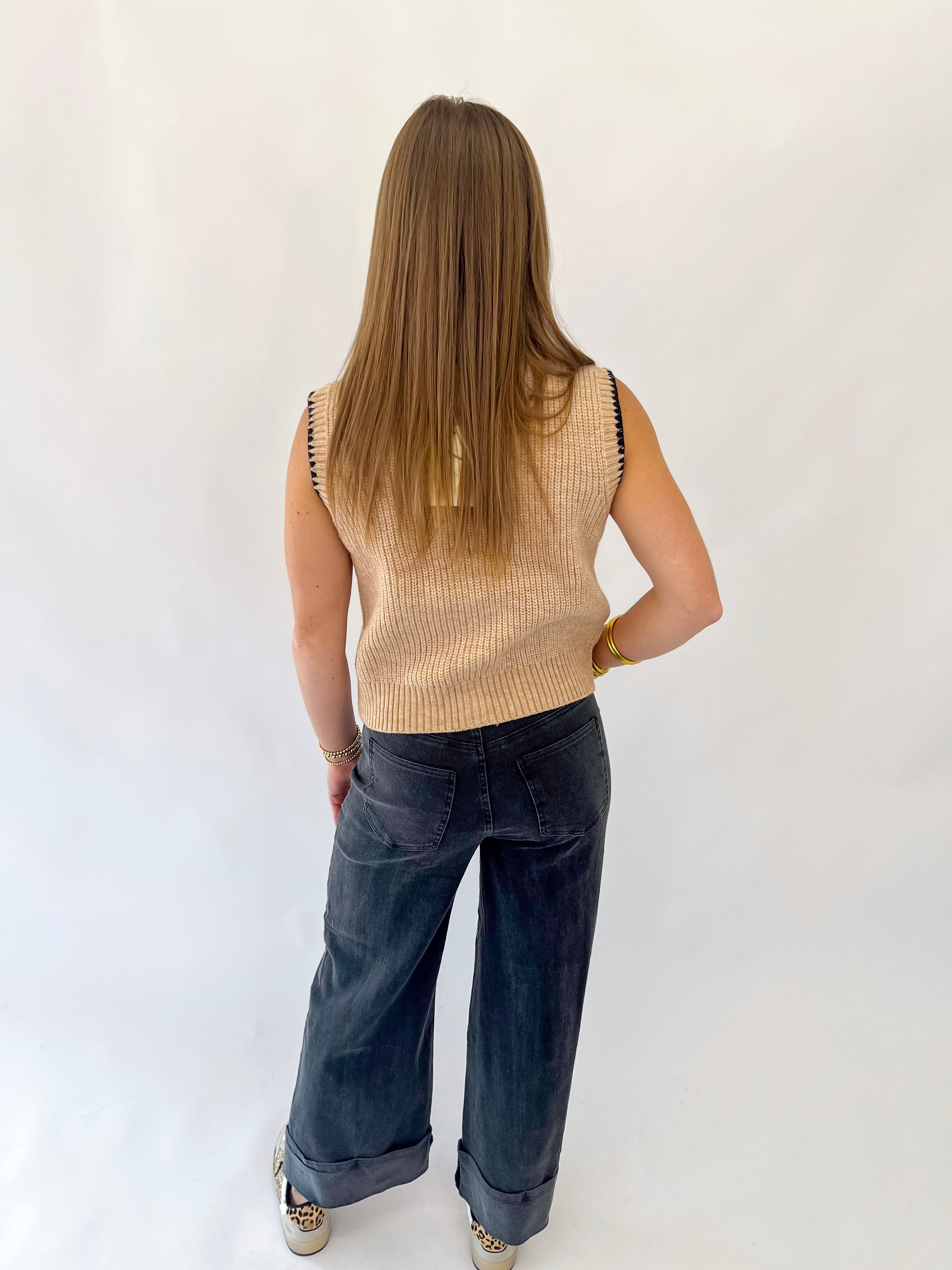 So Smart Sleeveless Sweater Knit Top- Taupe