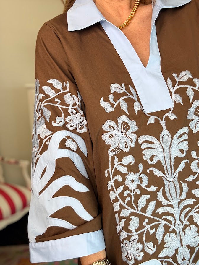 Breanna Baroque Floral Dress-Brown