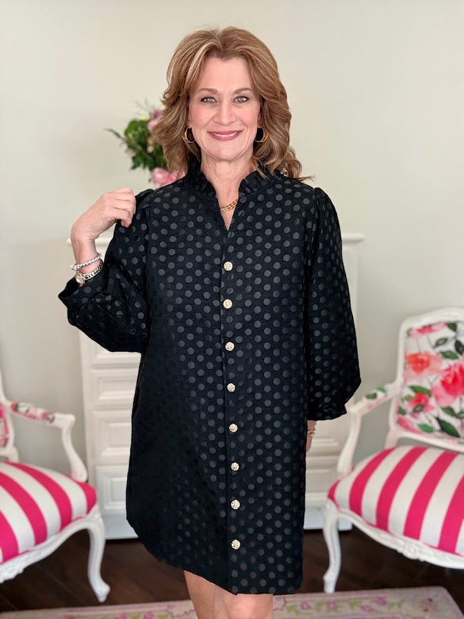 Midnight Metallic Polka Dot Dress-Black