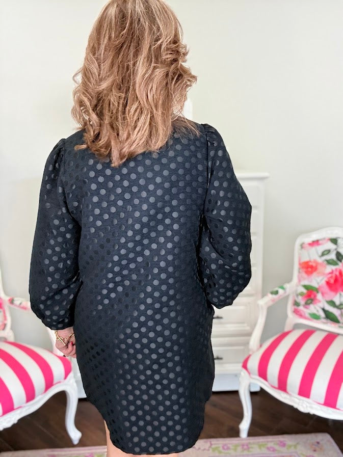 Midnight Metallic Polka Dot Dress-Black