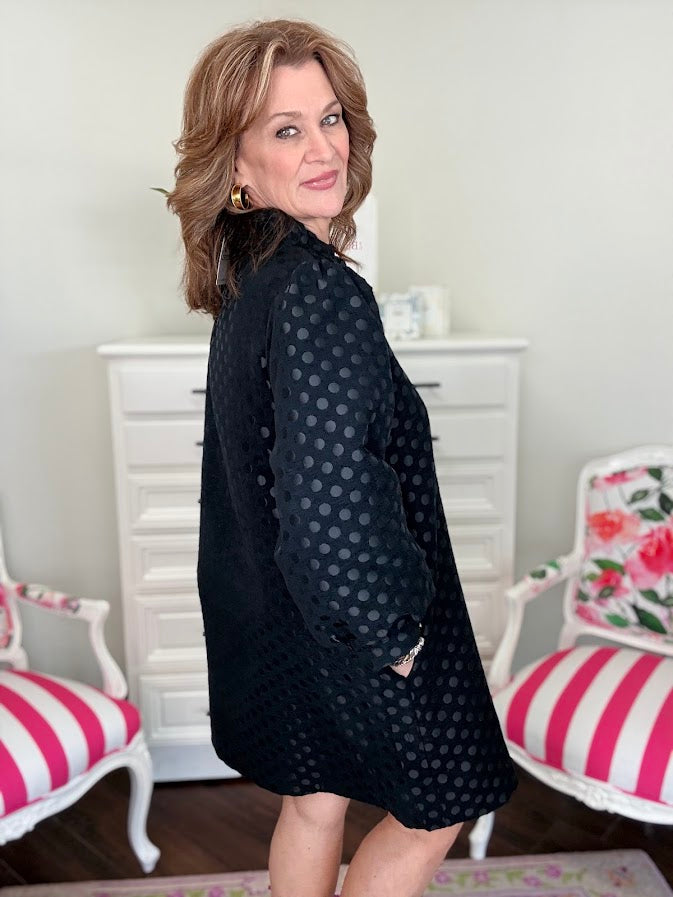 Midnight Metallic Polka Dot Dress-Black