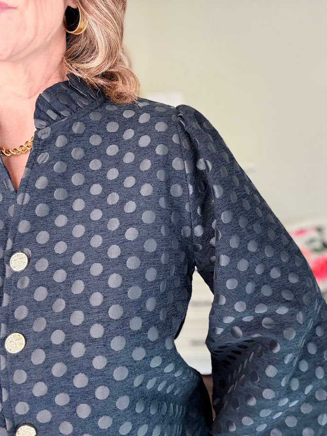 Midnight Metallic Polka Dot Dress-Black