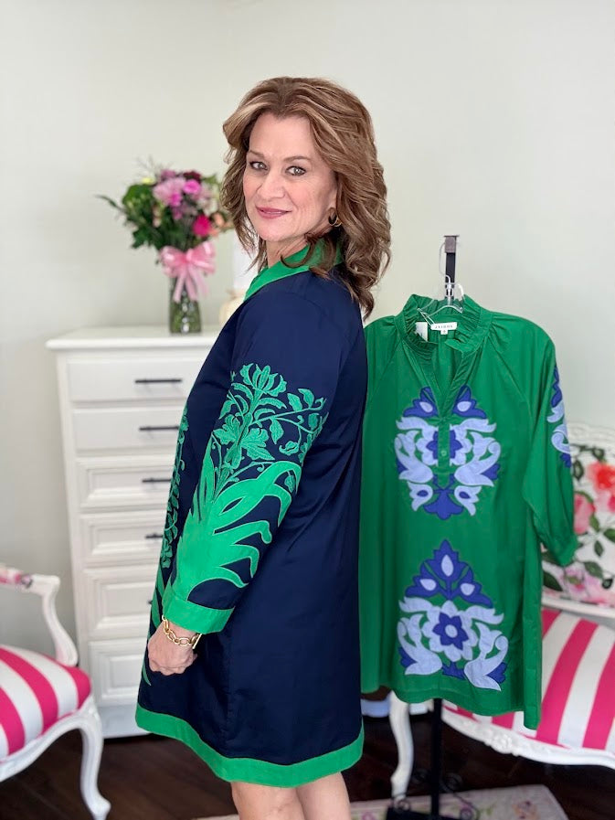 Breanna Baroque Floral Dress-Navy