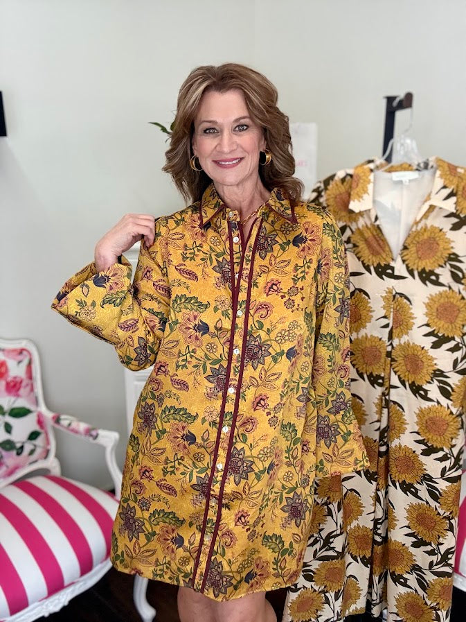 Golden Fields Boho Floral Dress-Golden Olive