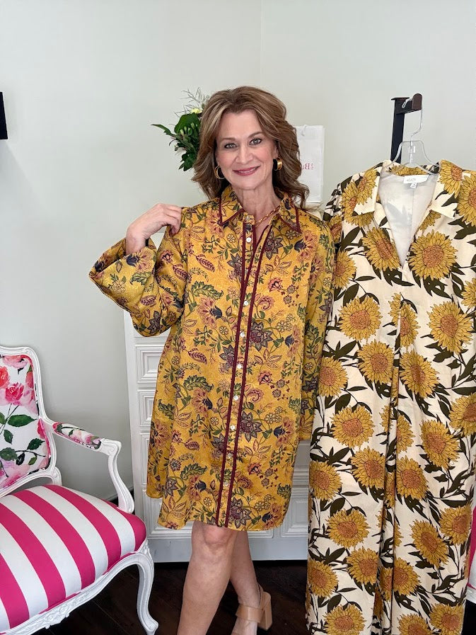Golden Fields Boho Floral Dress-Golden Olive
