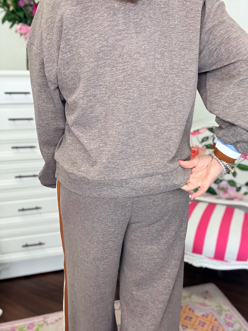 Colorblock Drawstring Sweatpants- Brown