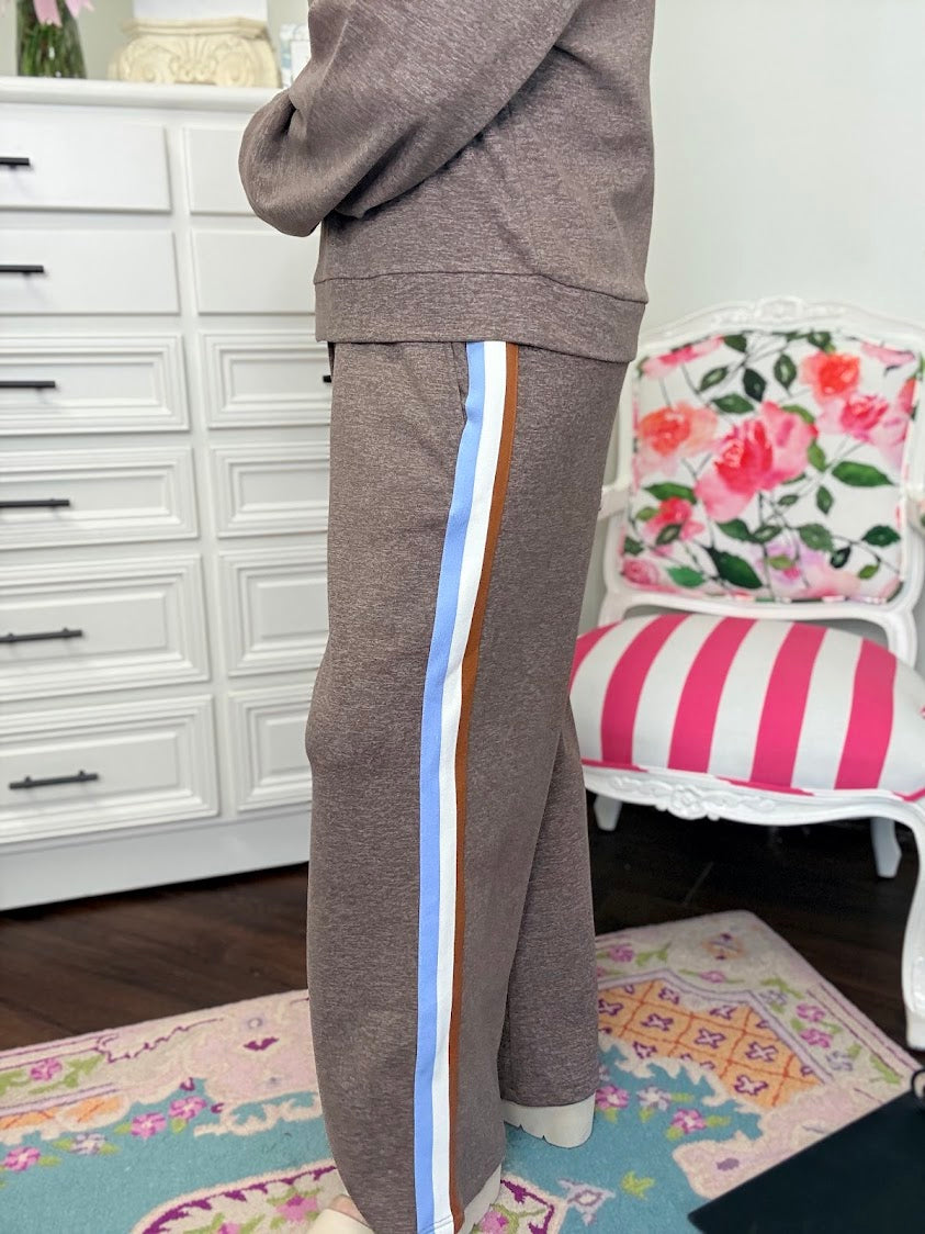 Colorblock Drawstring Sweatpants- Brown
