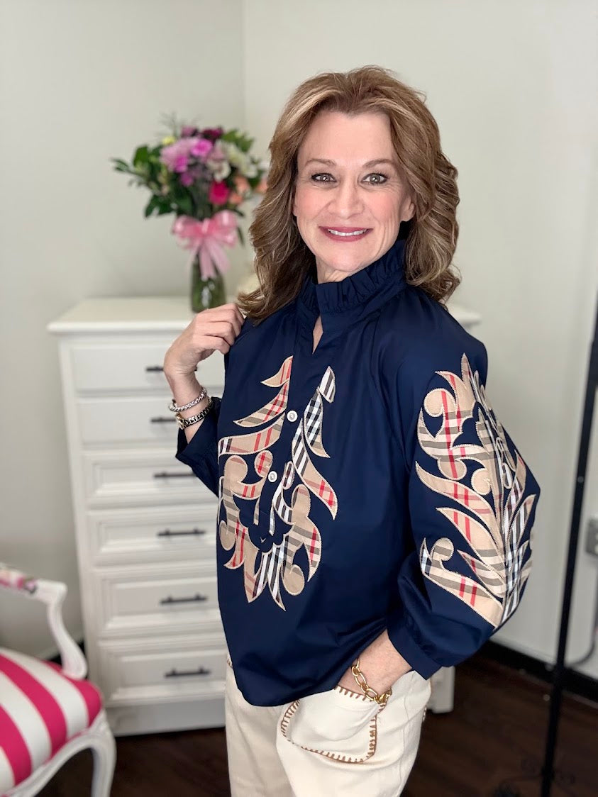 Timeless Baroque Blouse-Navy