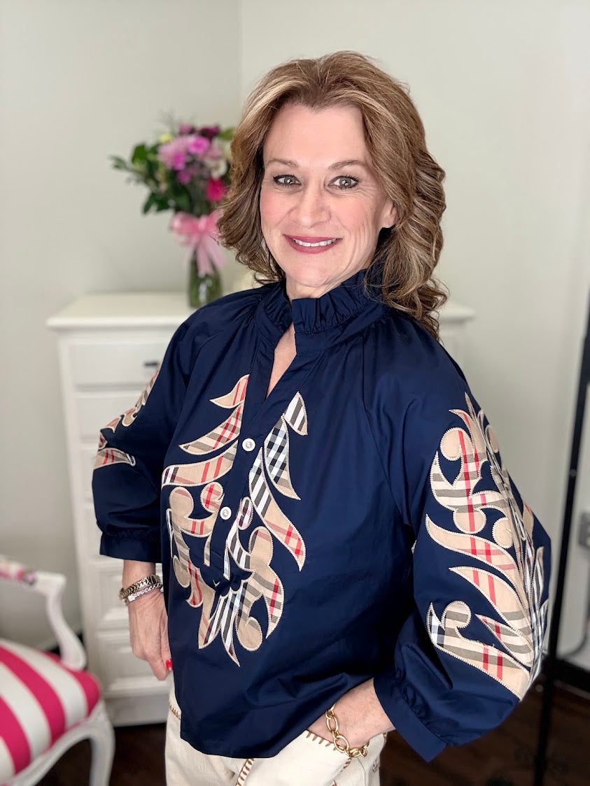Timeless Baroque Blouse-Navy