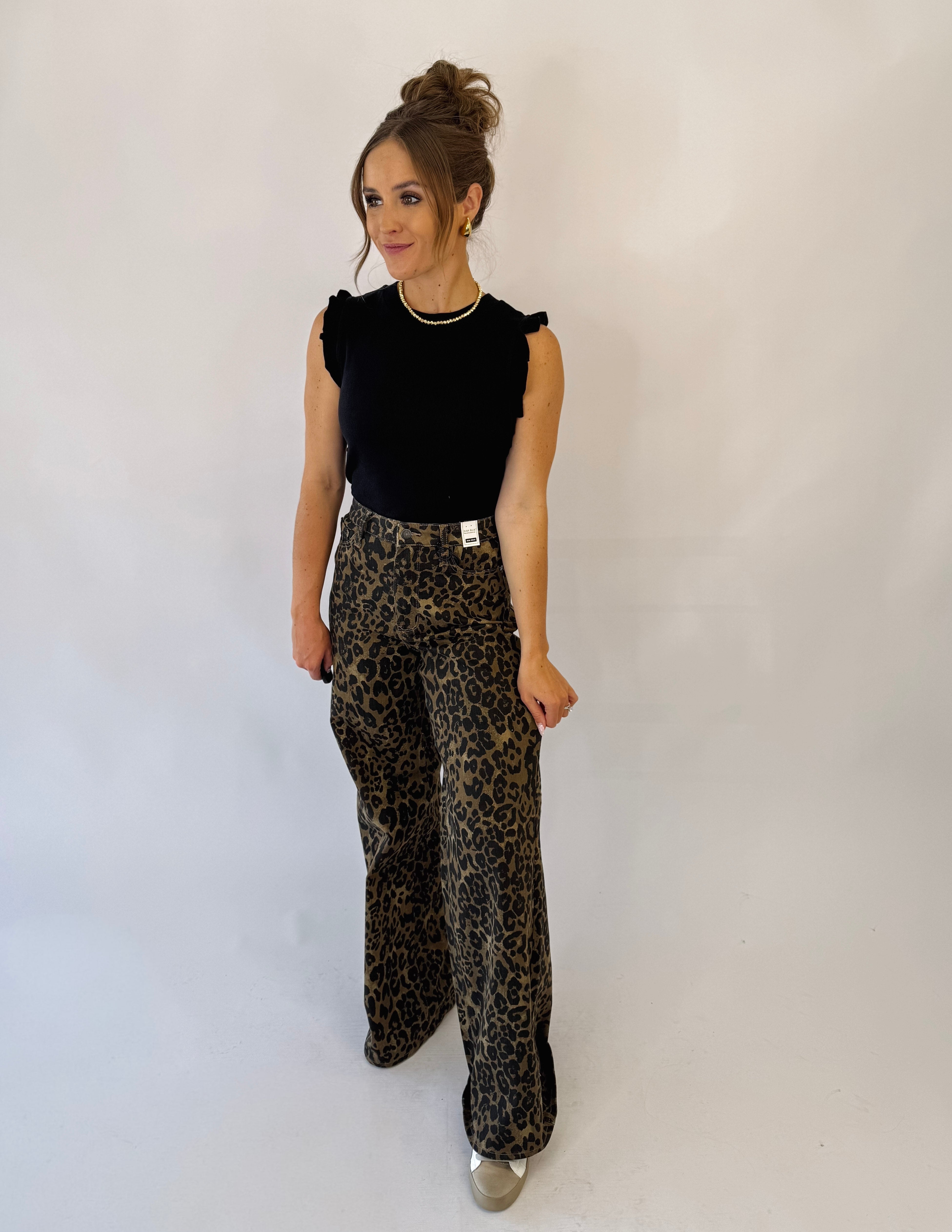 [Judy Blue] HW Retro Wide Leopard Print Jeans