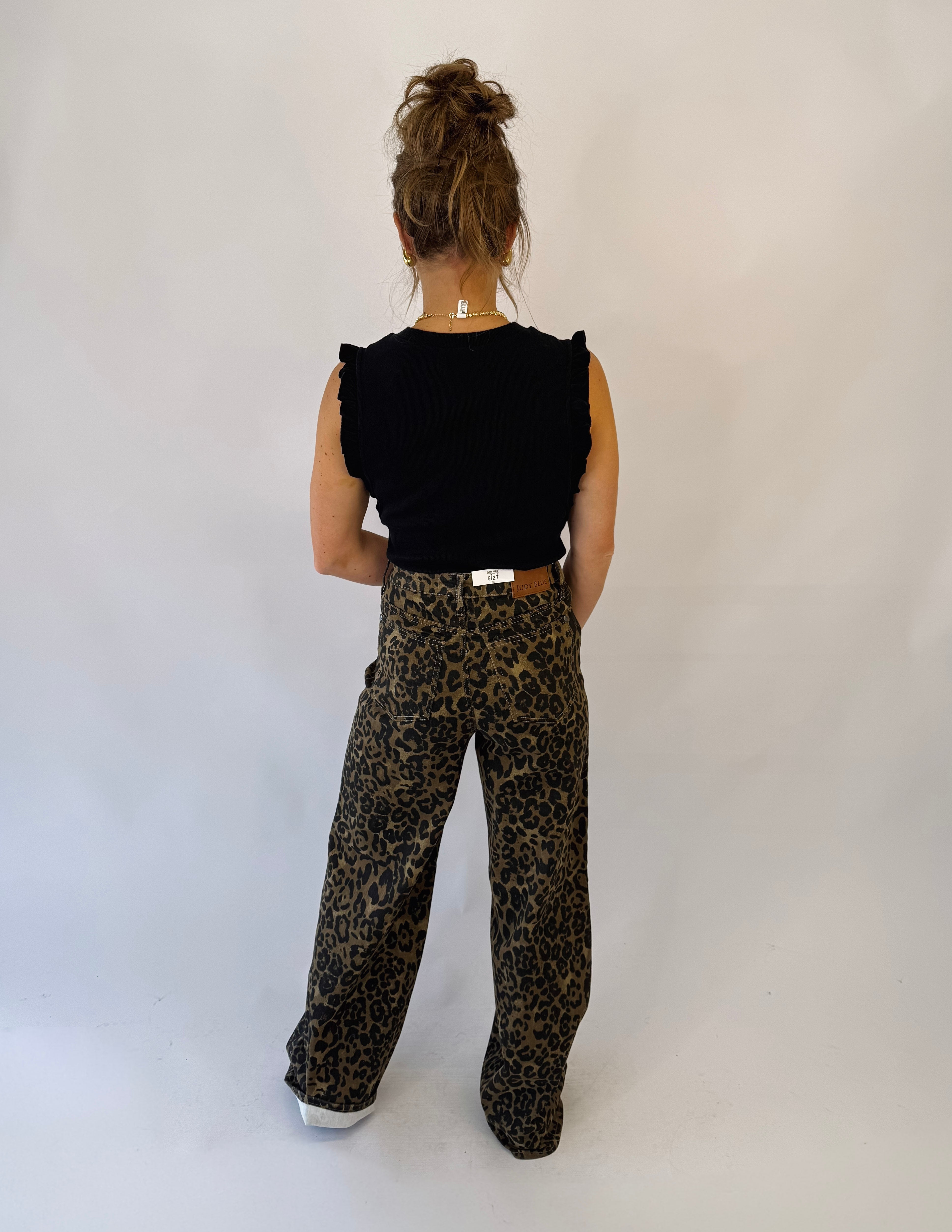 [Judy Blue] HW Retro Wide Leopard Print Jeans
