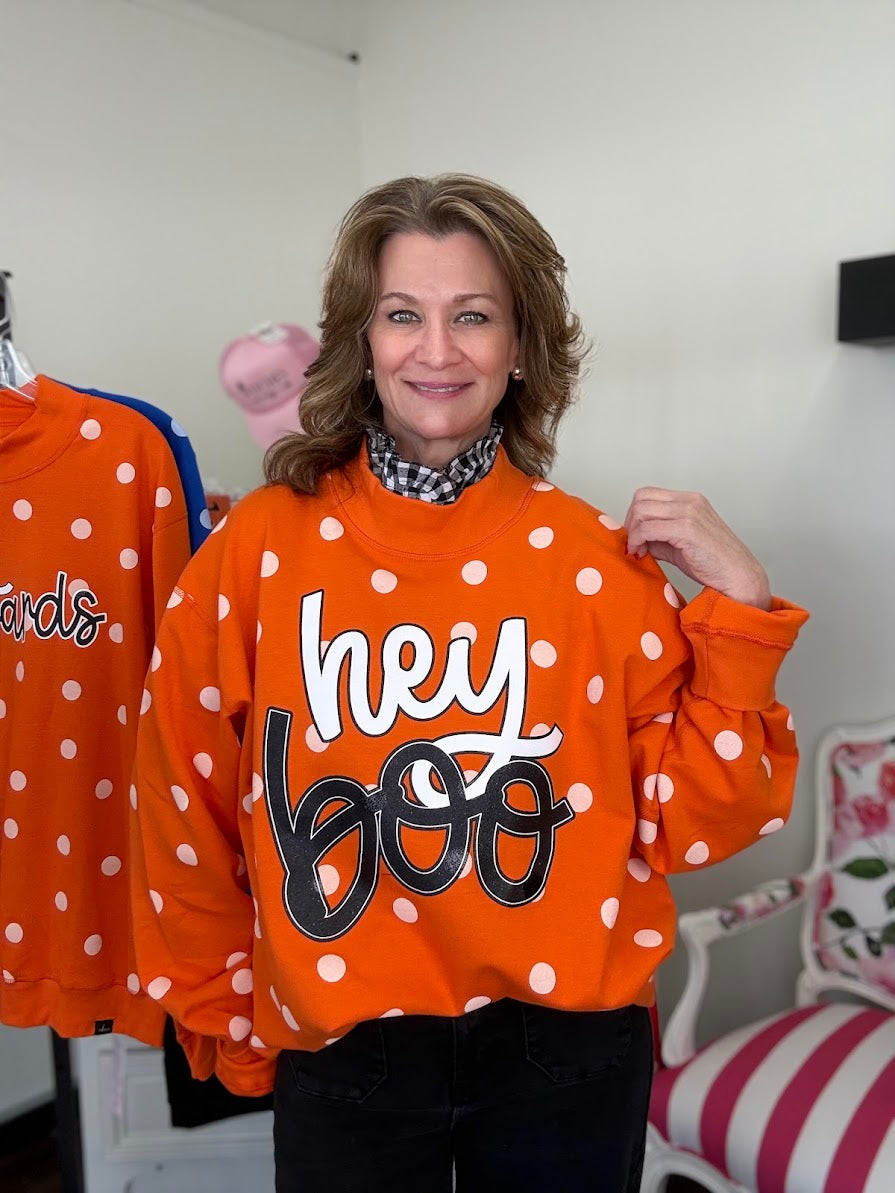 Hey Boo Polka Dot Sweatshirt- Orange