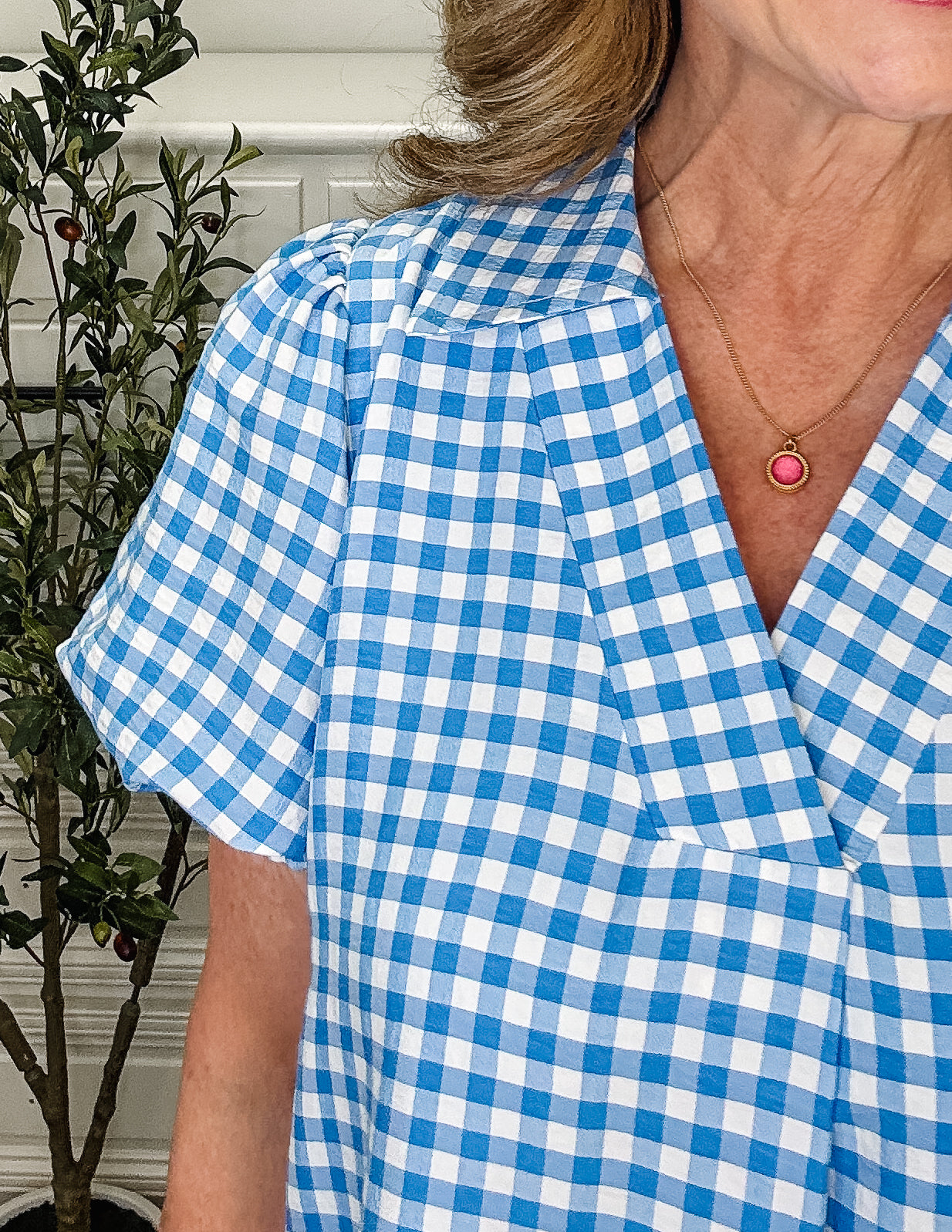 Nora Gingham Midi Dress -Blue