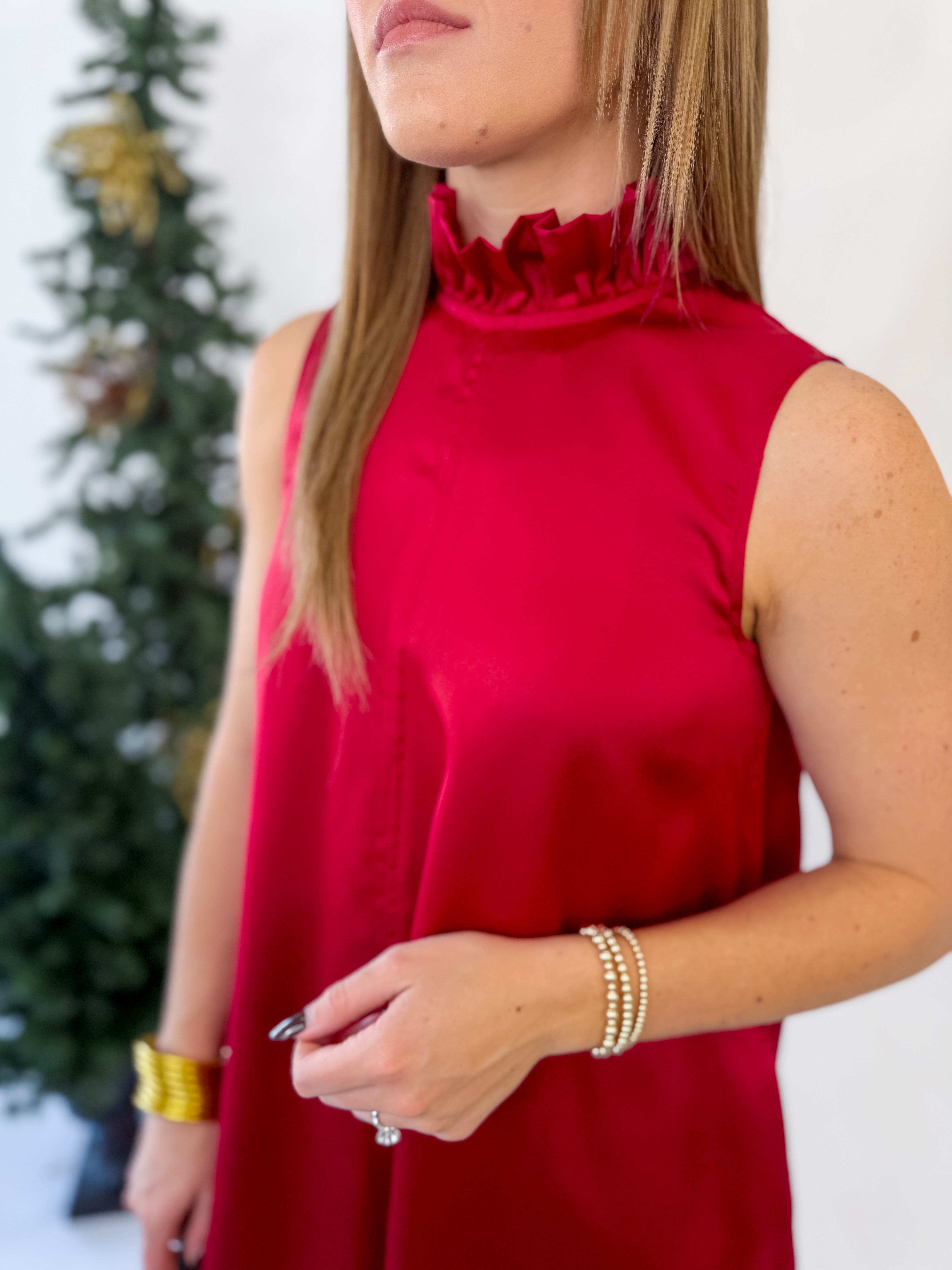 Ruby Glow Tie-Back Dress