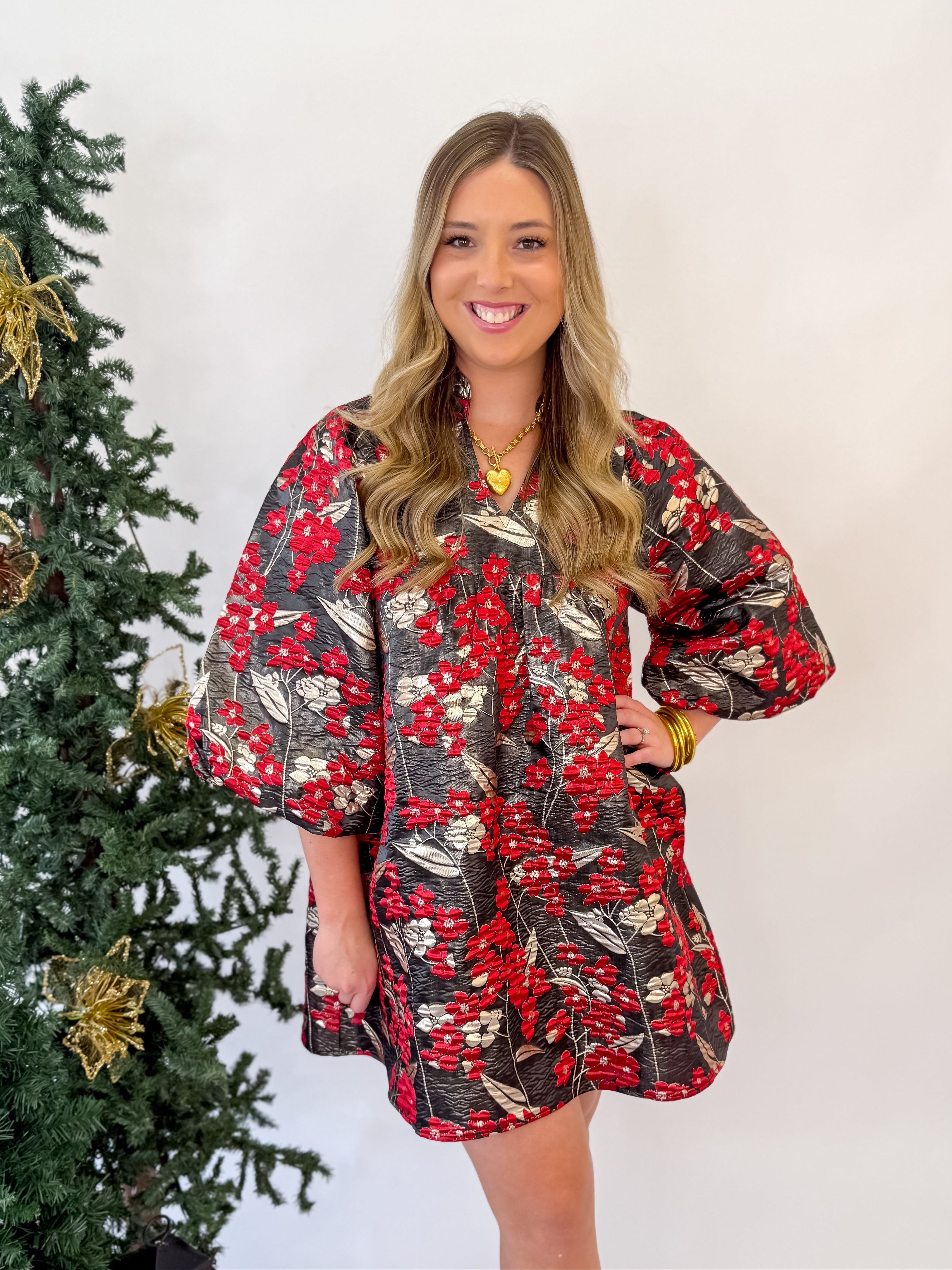 Floral Elegance Mini Caftan- Black