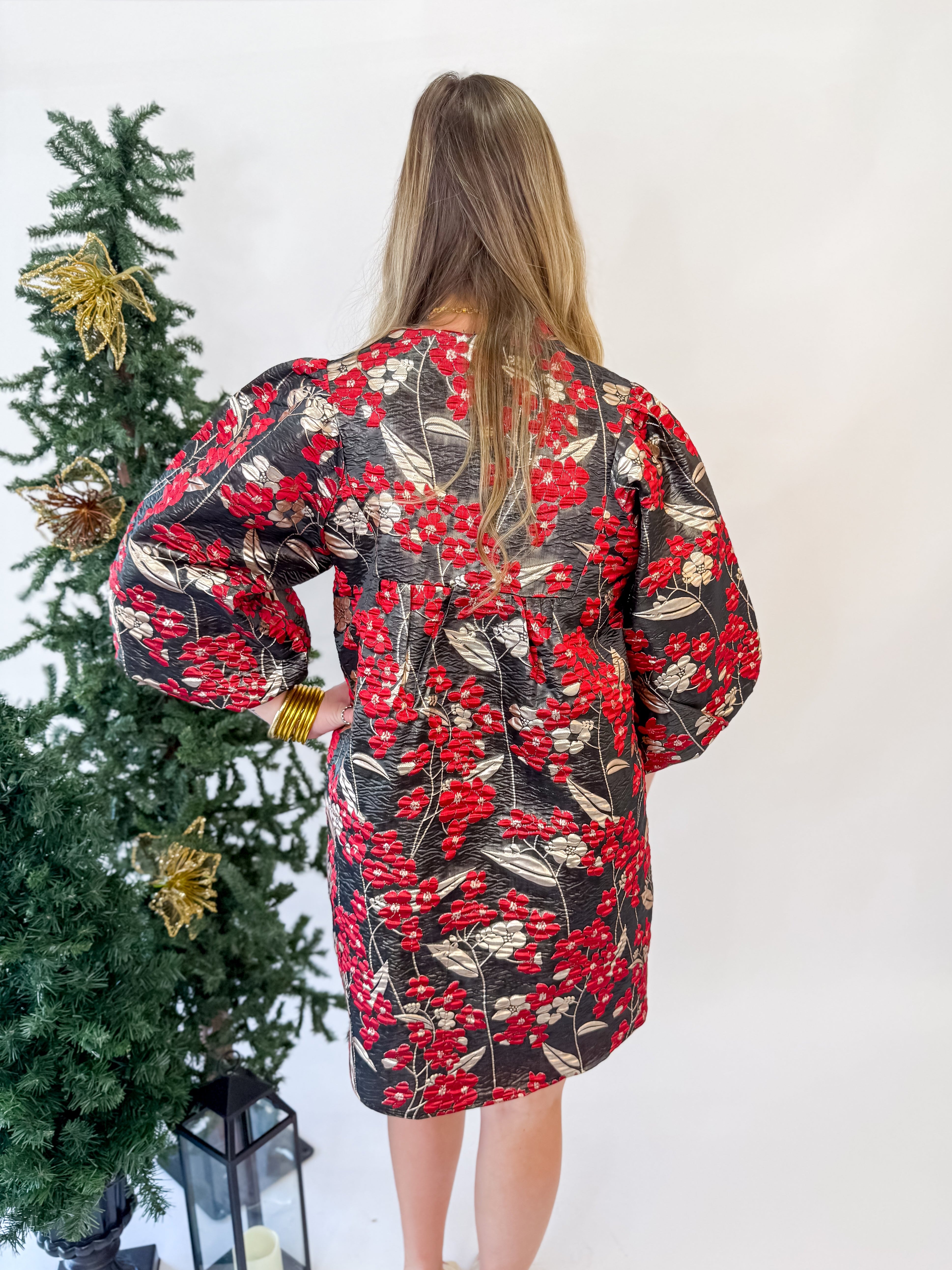 Floral Elegance Mini Caftan- Black