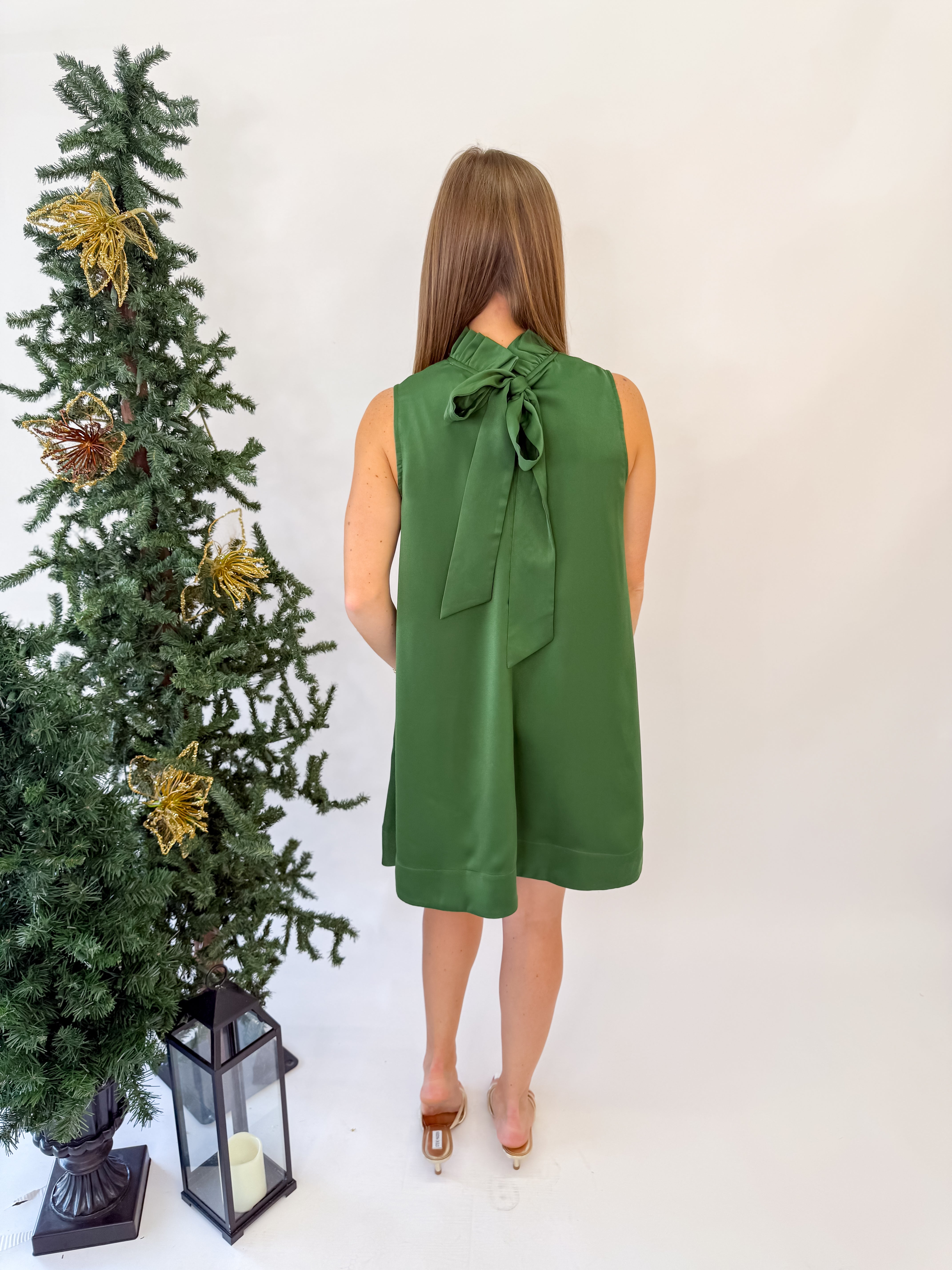 Emerald Glow Tie-Back Dress