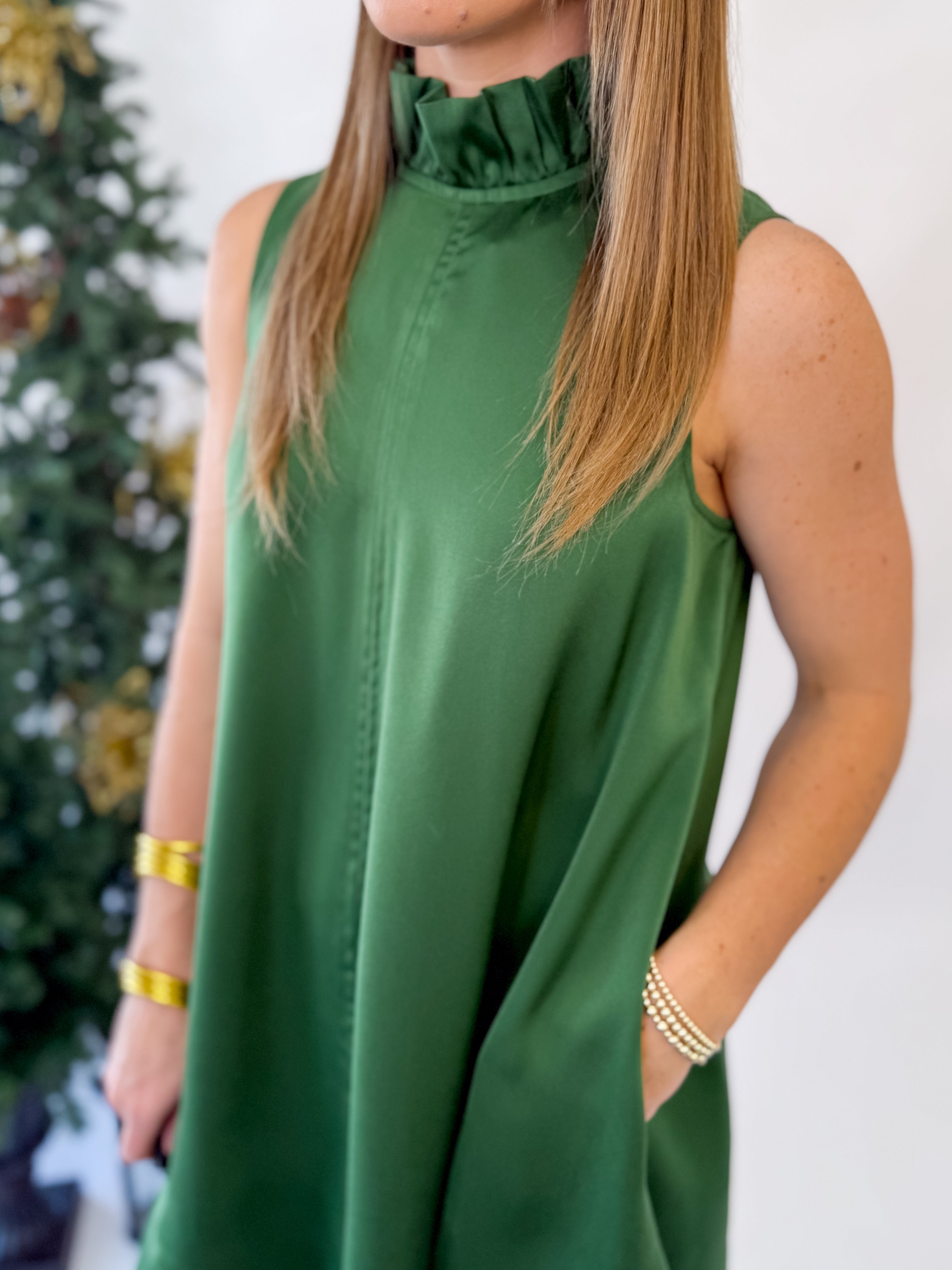 Emerald Glow Tie-Back Dress