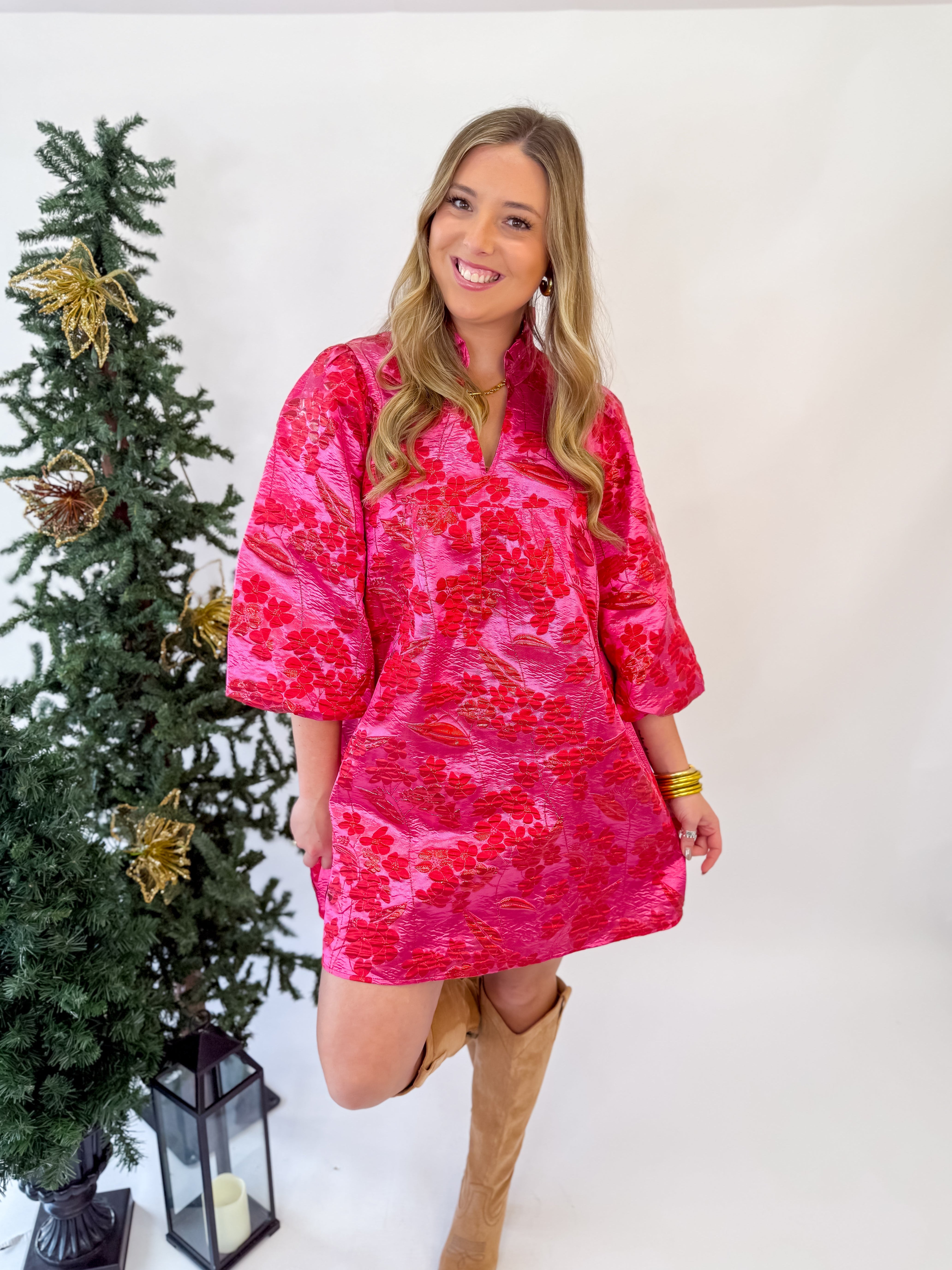 Floral Elegance Mini Caftan-Hot Pink