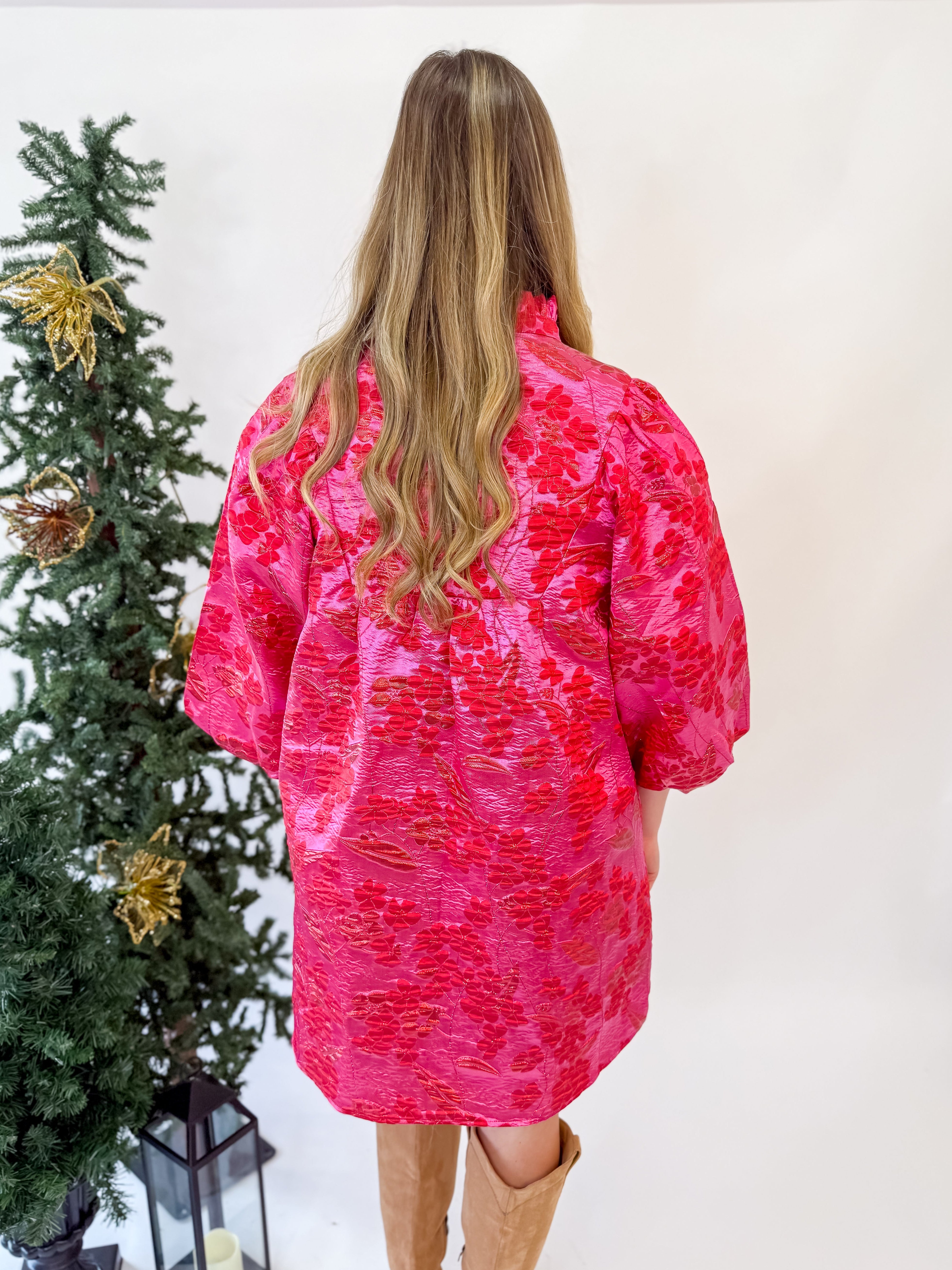 Floral Elegance Mini Caftan-Hot Pink
