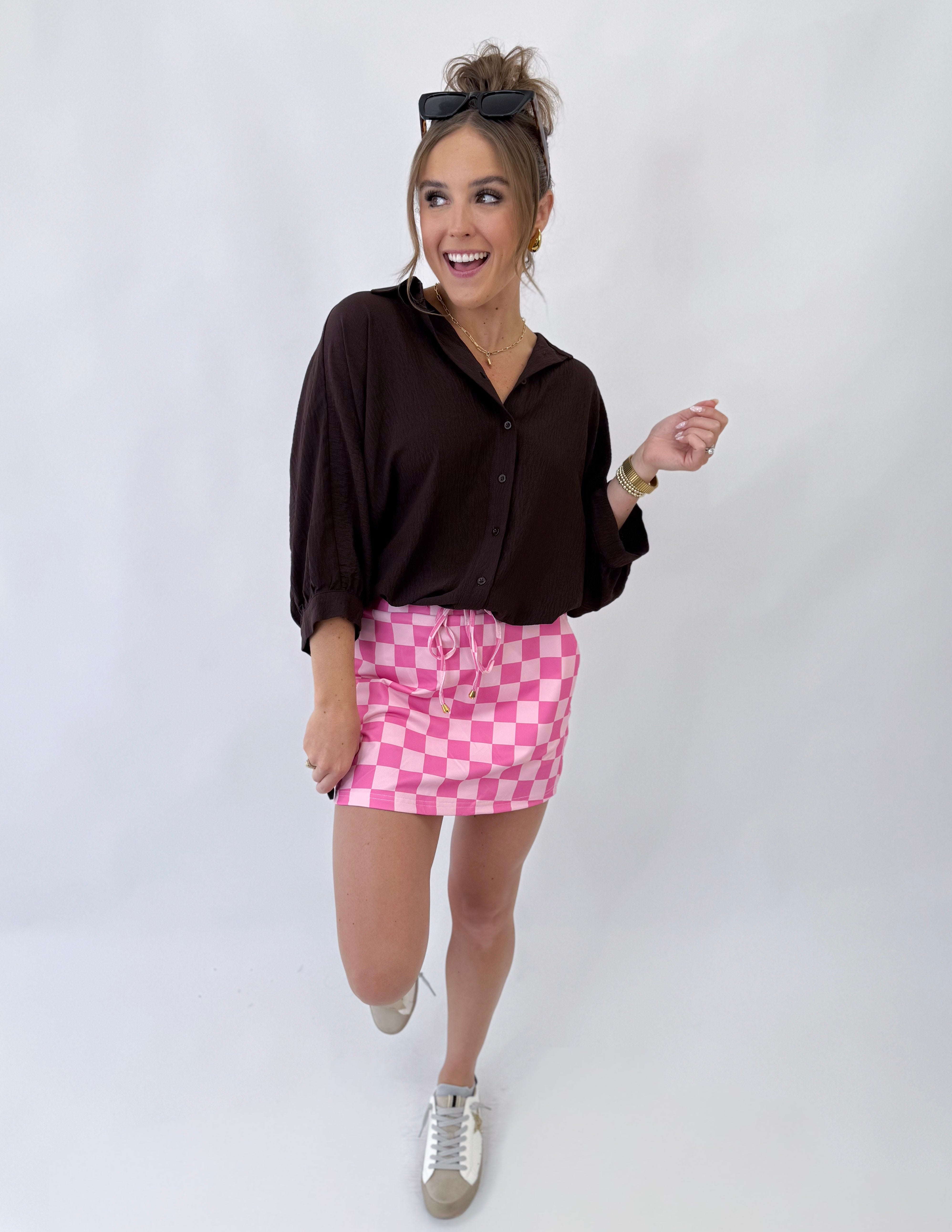 [Jess Lea] Checked Out Checkered Skort-Pink