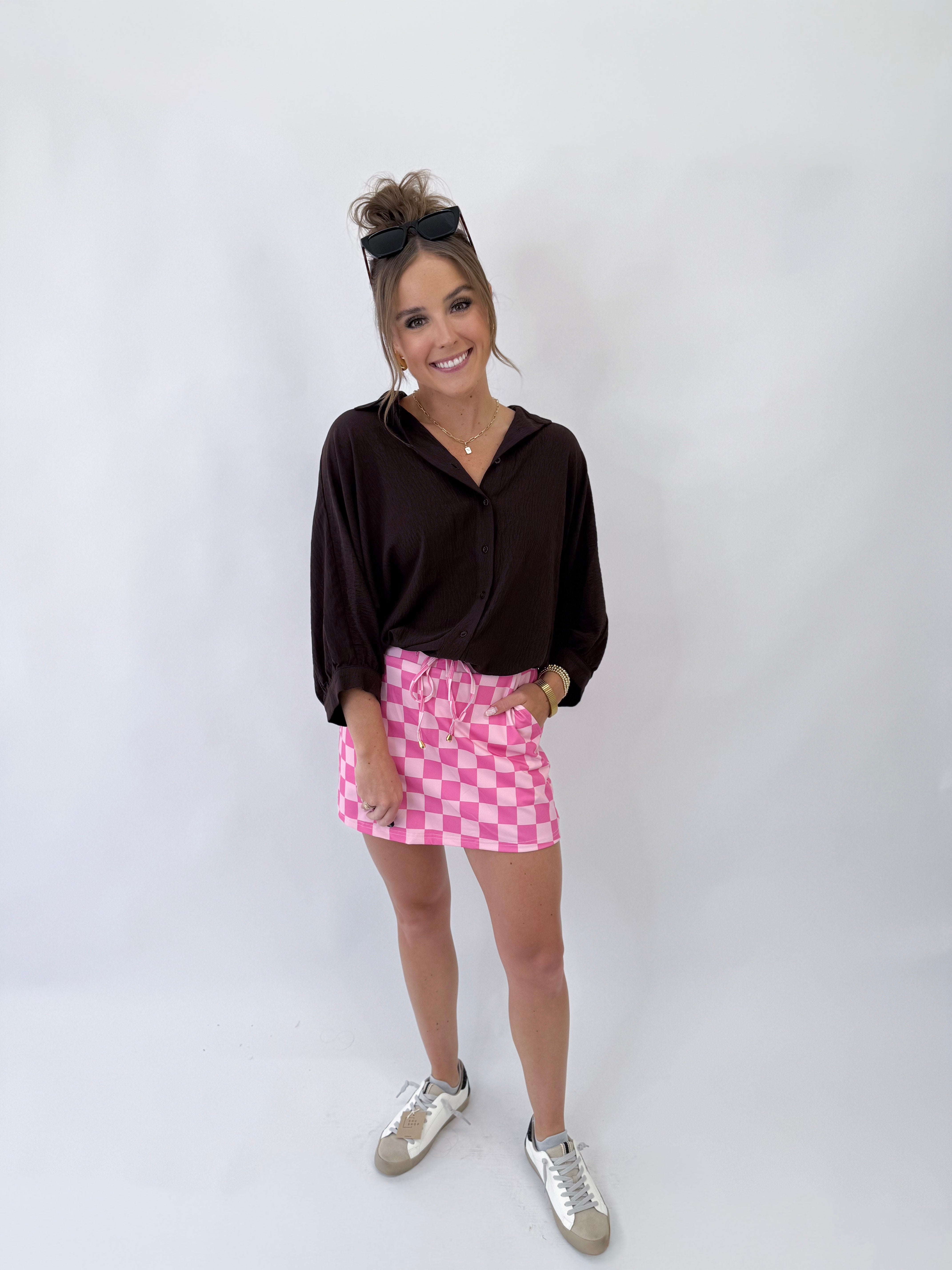 [Jess Lea] Checked Out Checkered Skort-Pink