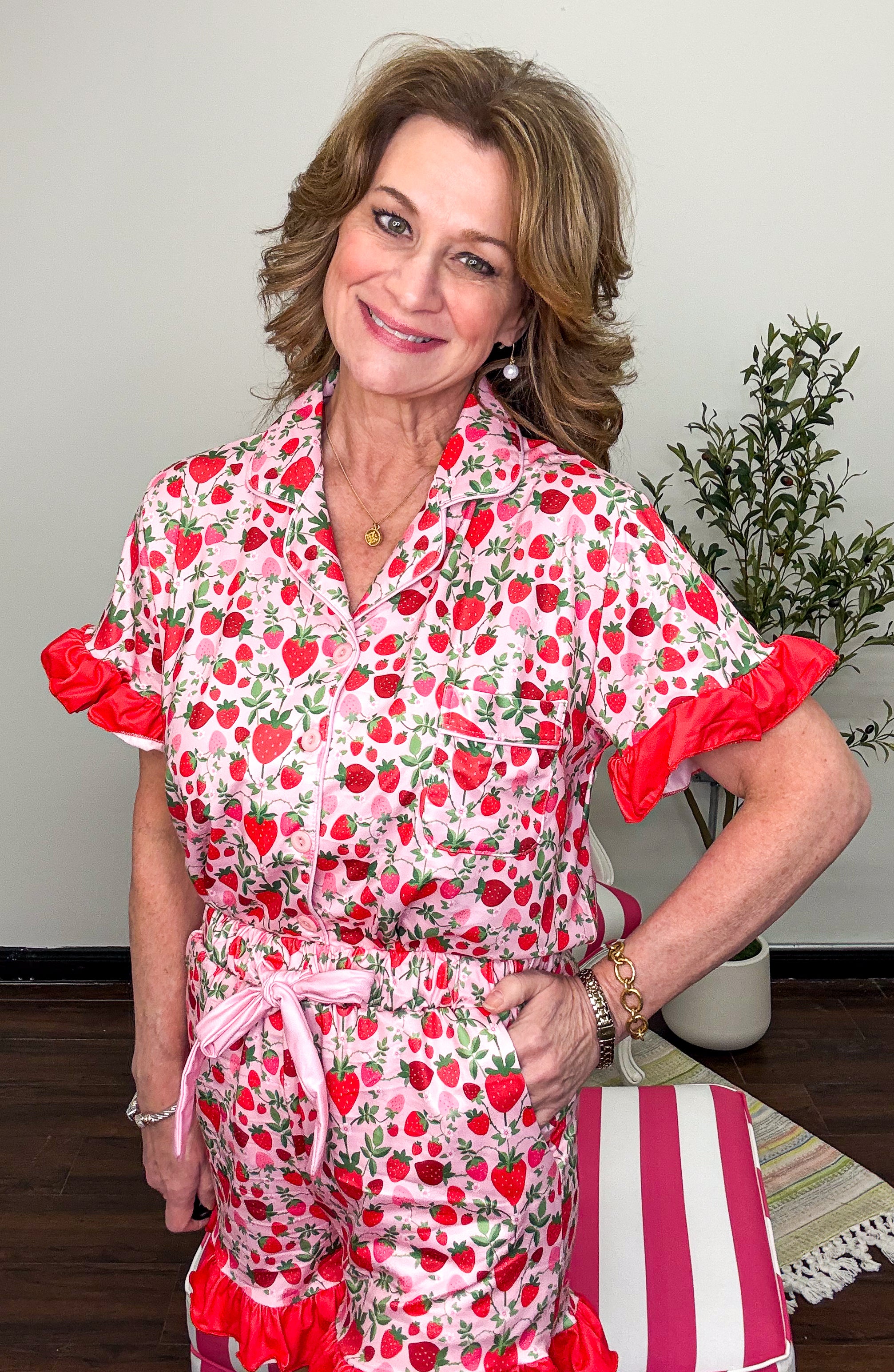 Slumber Party Pajama Short Set - Strawberry Fields