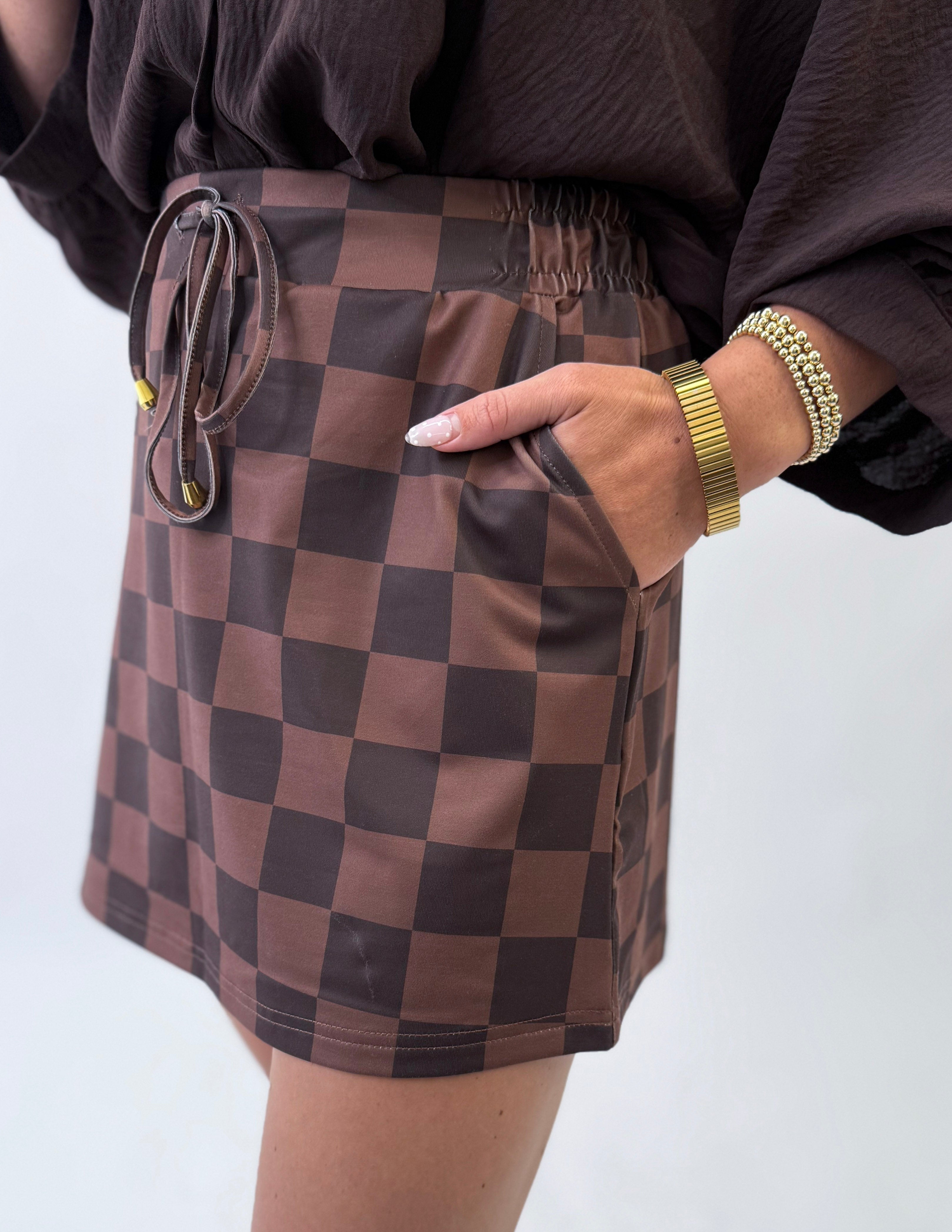 [Jess Lea] Checked Out Checkered Skort- Brown
