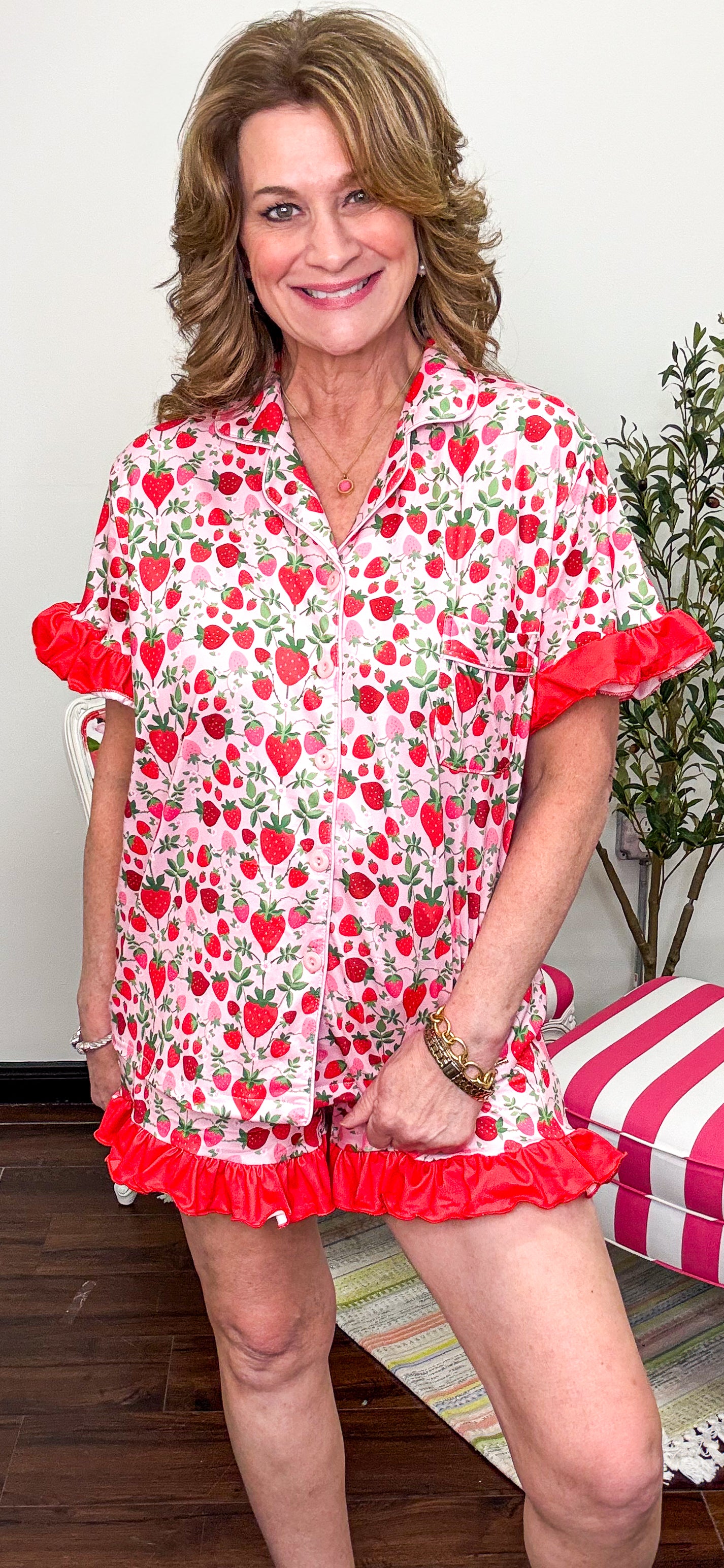 Slumber Party Pajama Short Set - Strawberry Fields