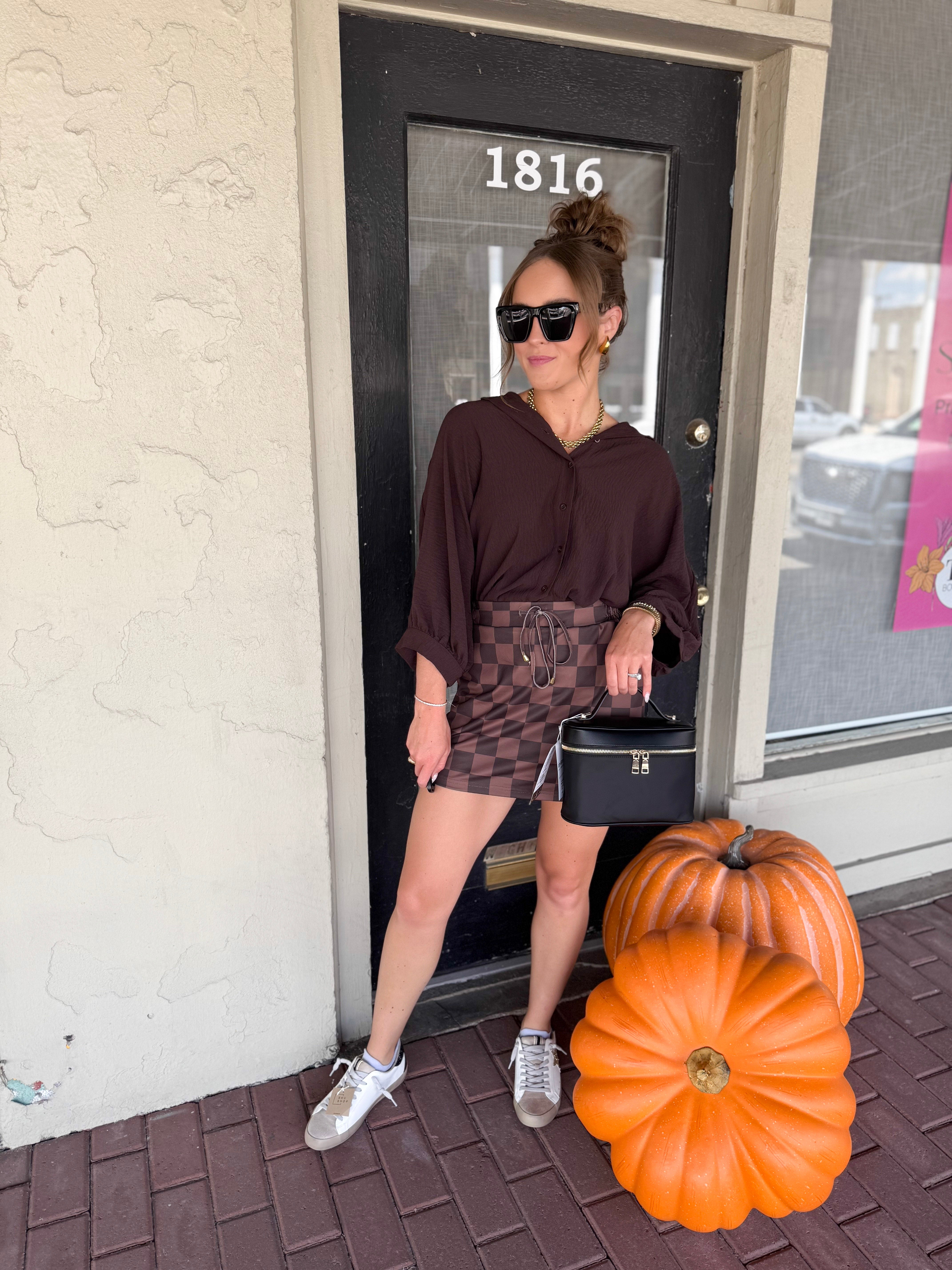 [Jess Lea] Checked Out Checkered Skort- Brown